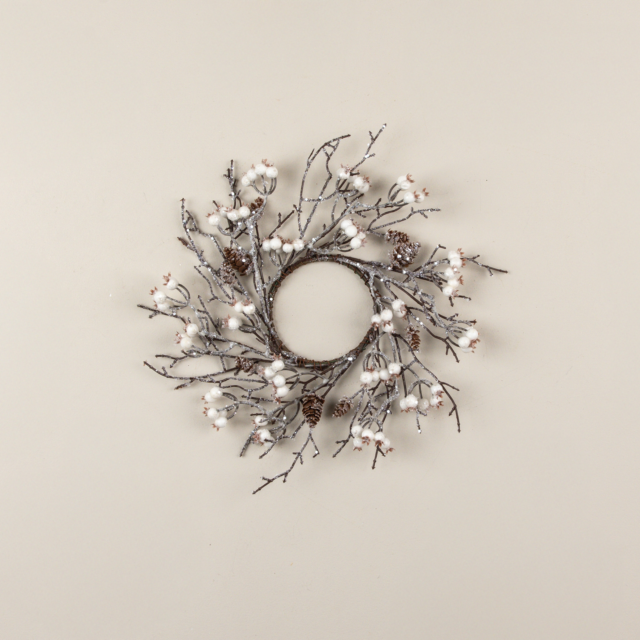 Iced Twig & White Berry Candle Ring, 14"
