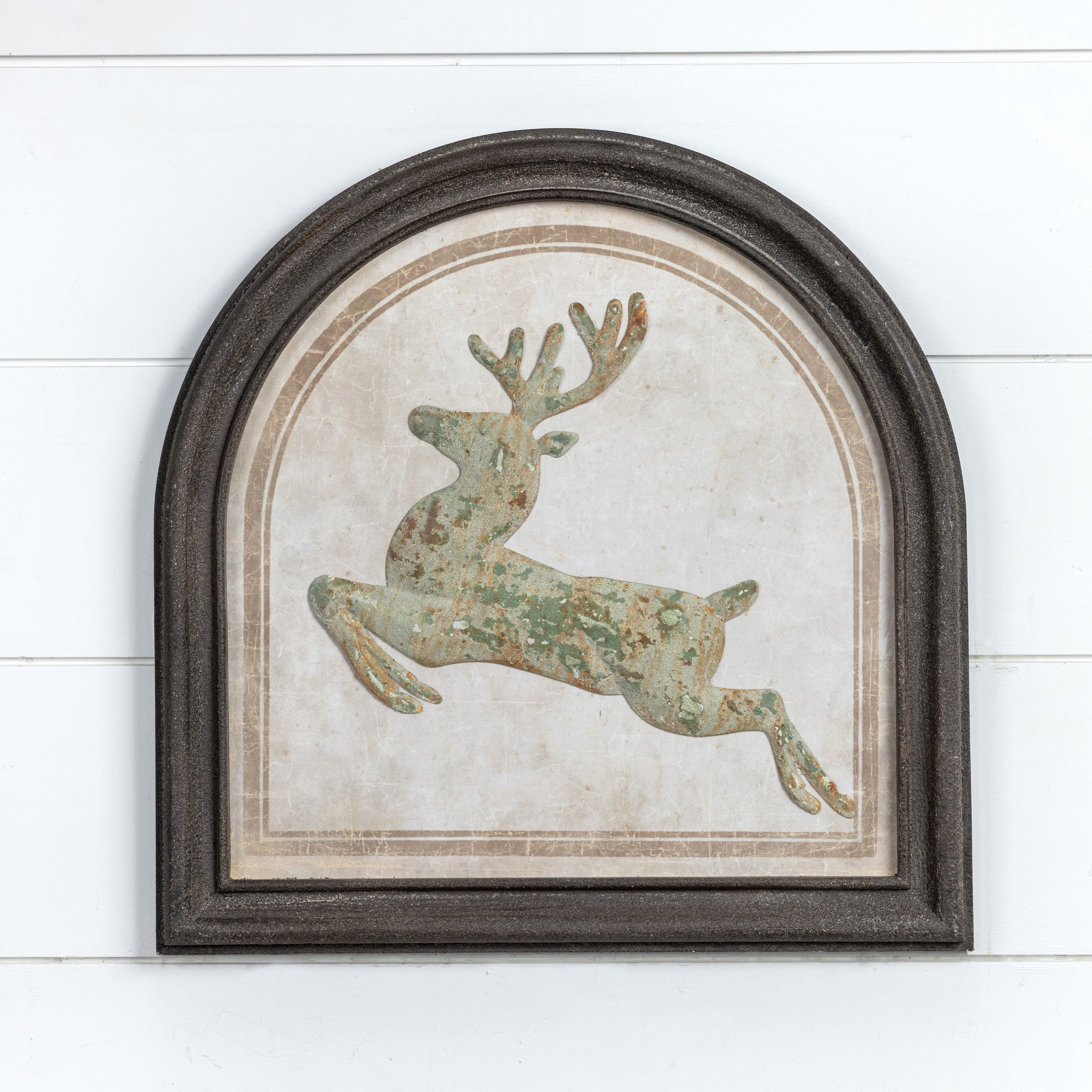 Framed Leaping Metal Deer