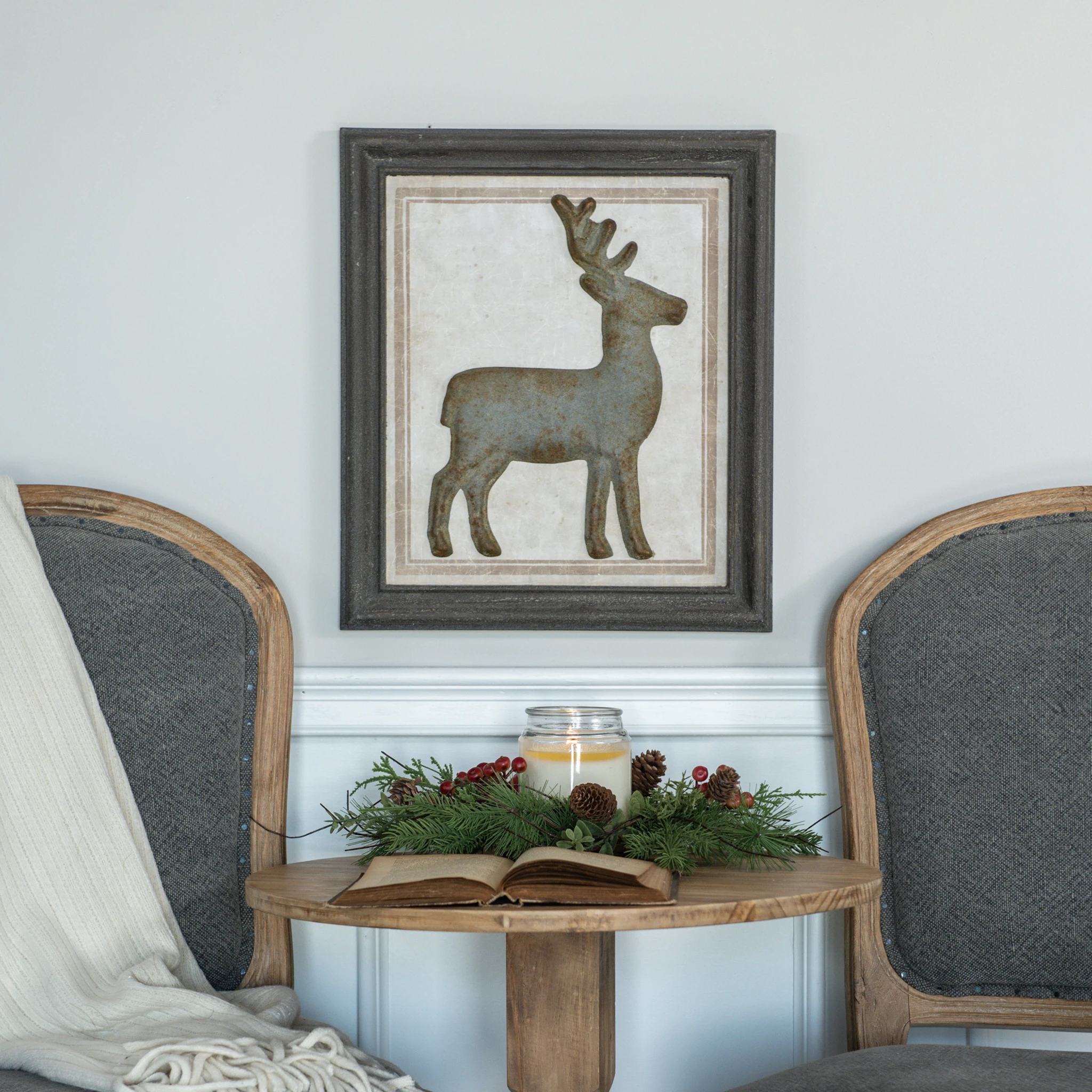 Framed Distressed Metal Deer