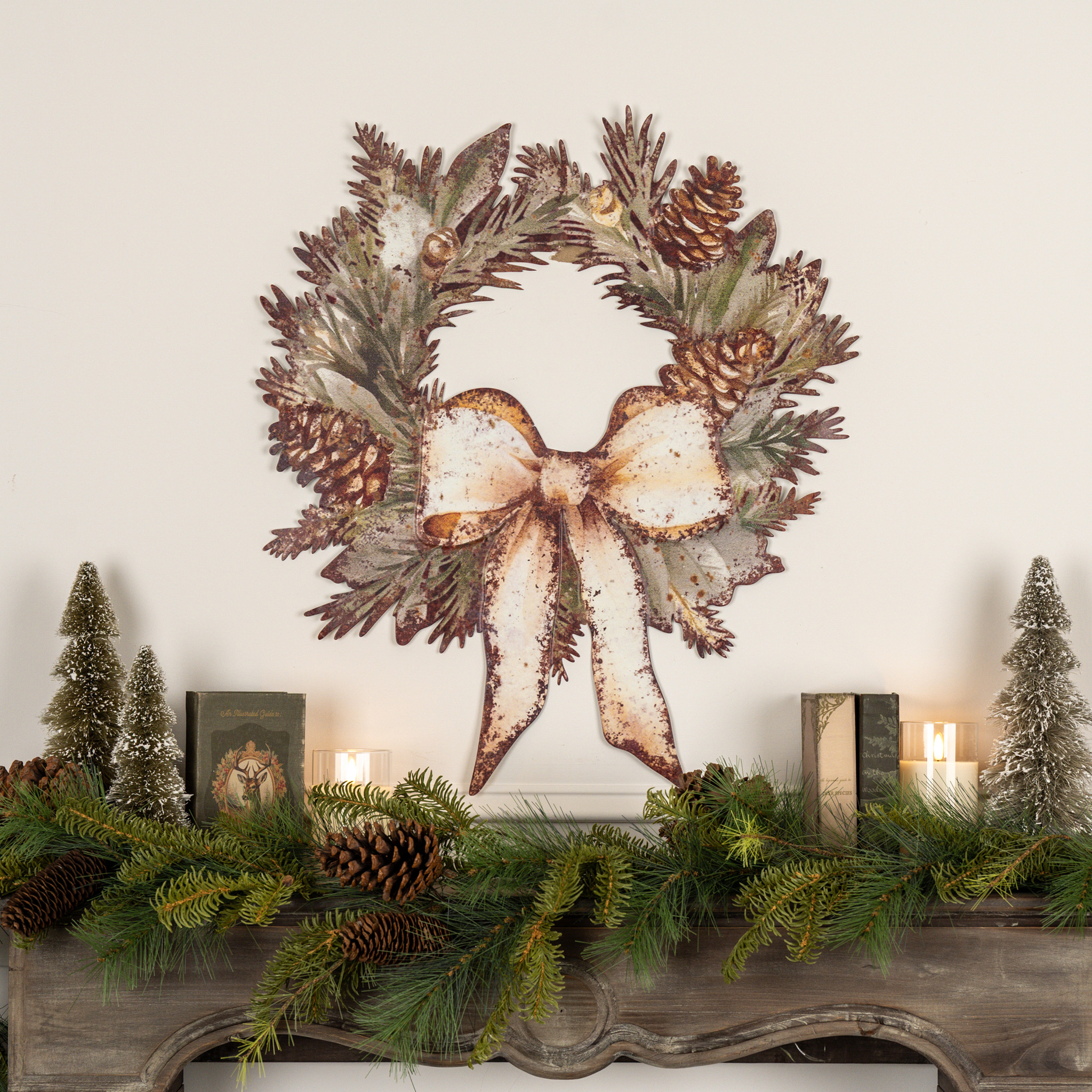 Forest Wreath with Bow Metal Wall Plaque