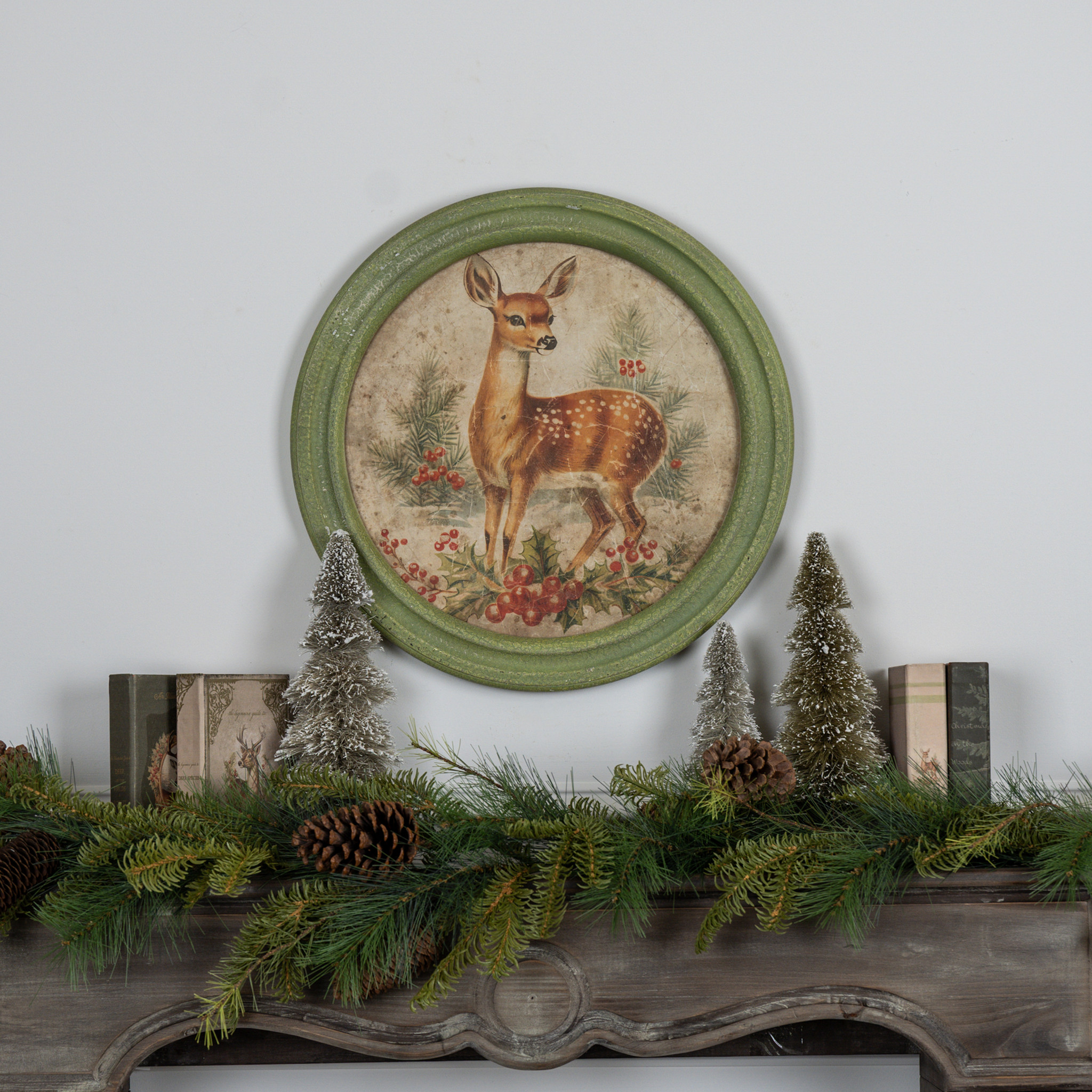 Framed Holiday Fawn Round Print — photo 1 of 2