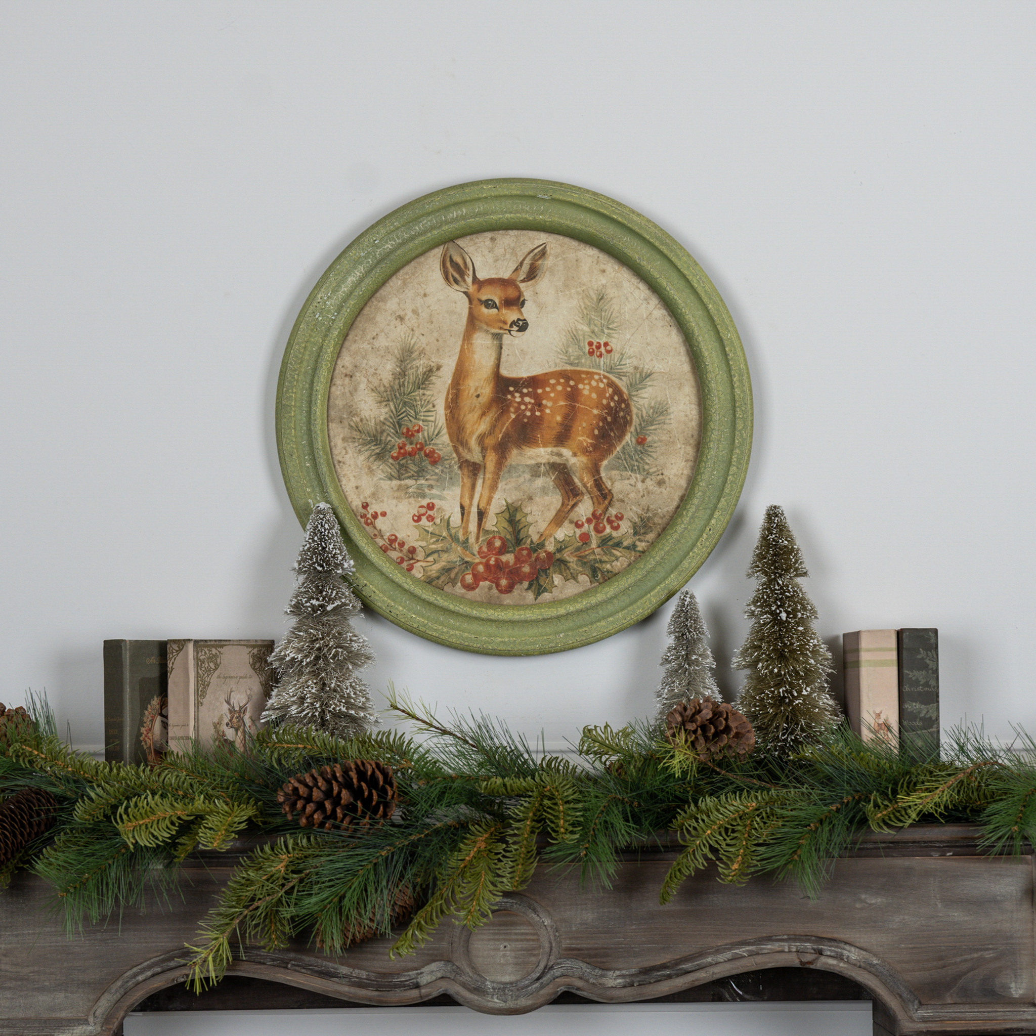 Framed Holiday Fawn Round Print, photo 2 of 3