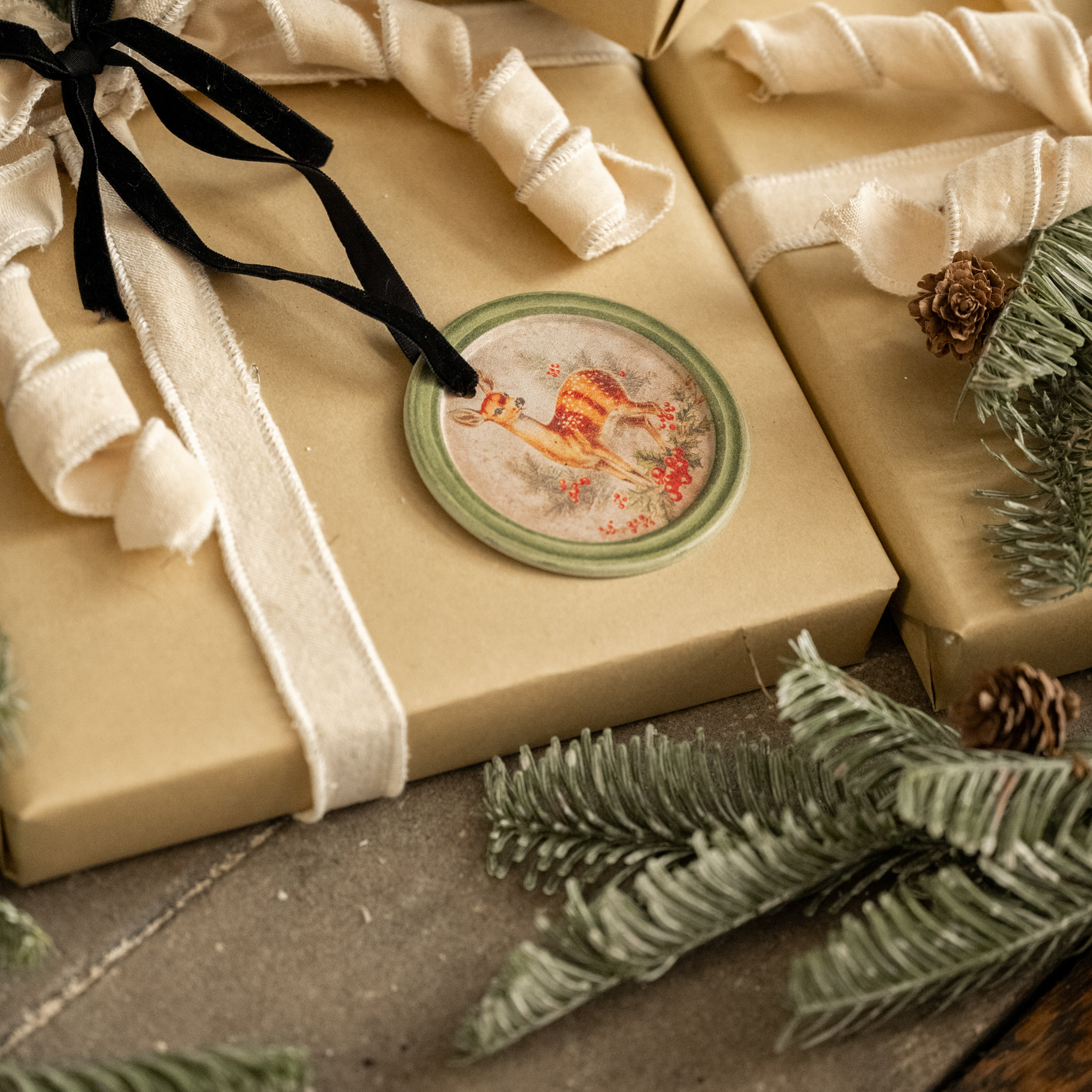 Framed Holiday Fawn Round Ornament, photo 2 of 2