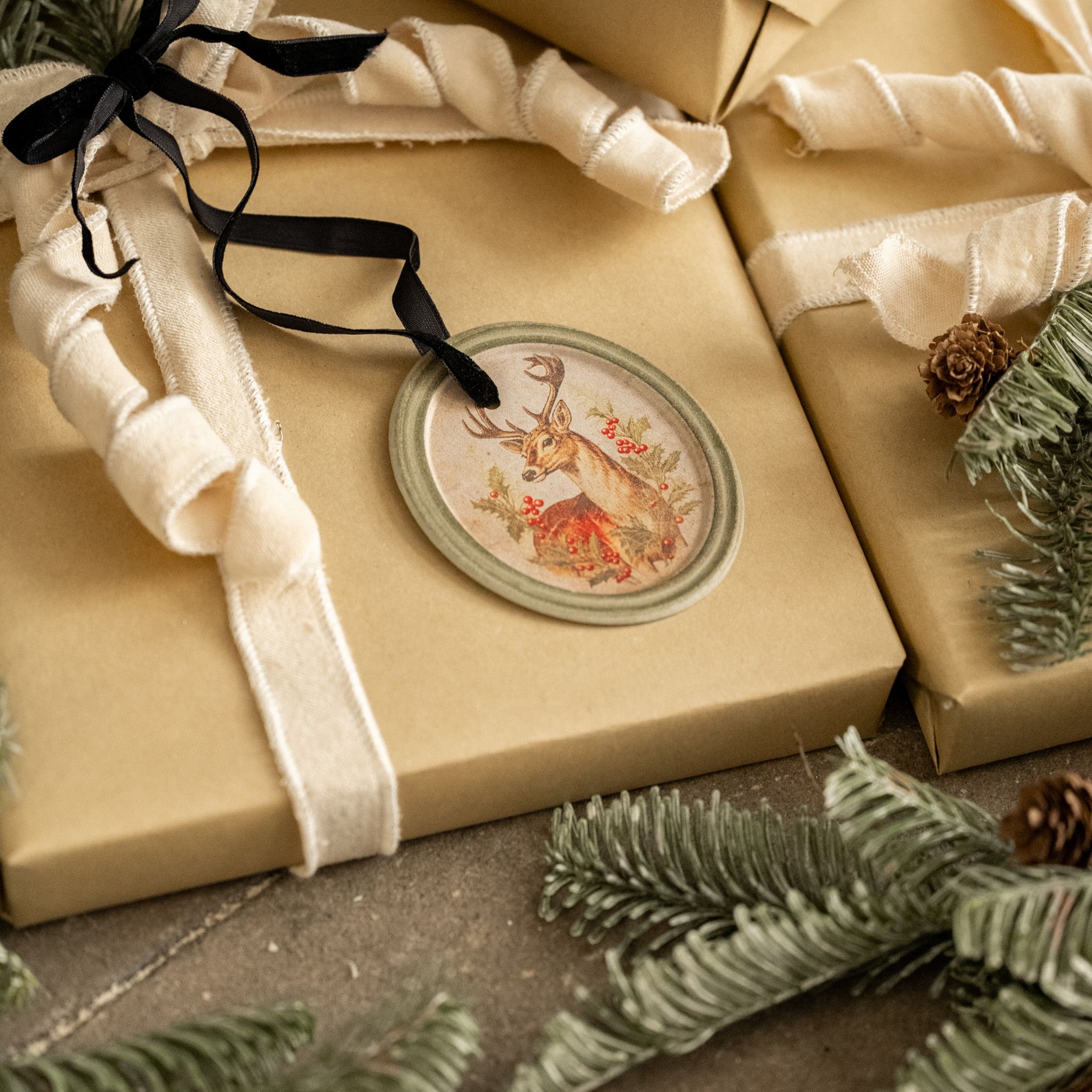 Framed Holiday Stag Oval Ornament, photo 2 of 2