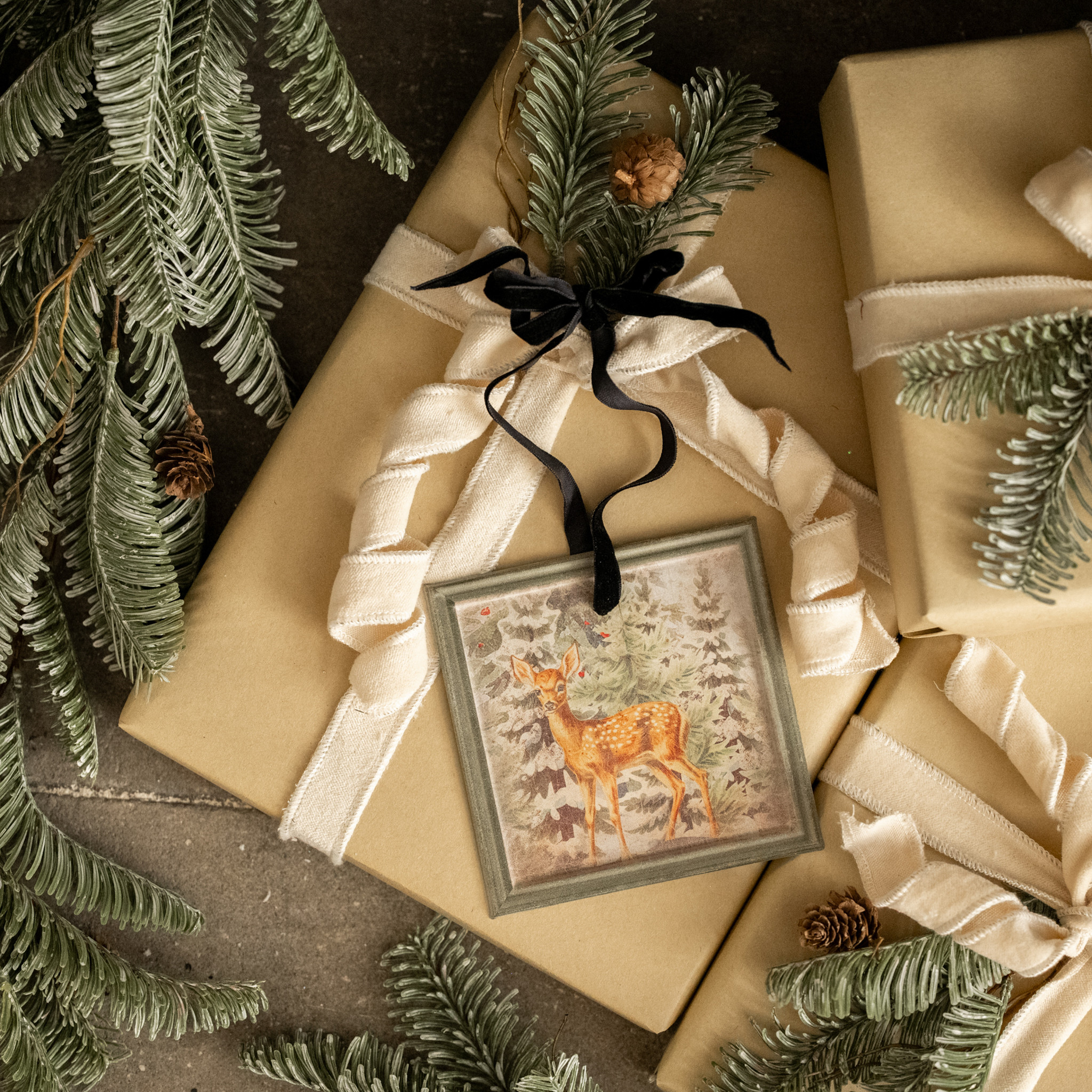 Framed Fawn in Forest Ornament