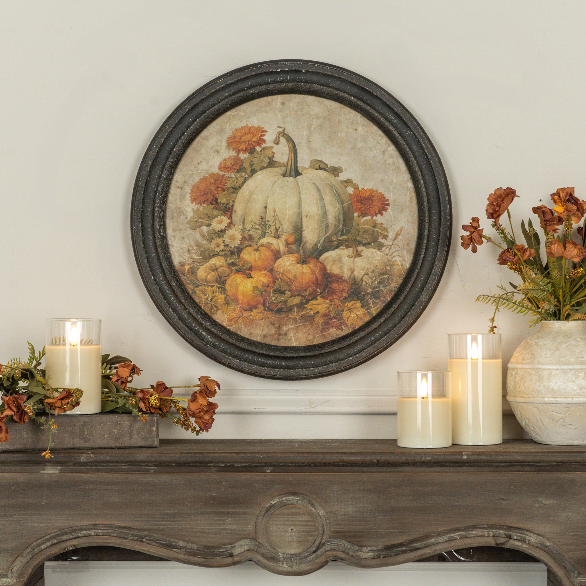 Round Framed Pumpkin Patch Print
