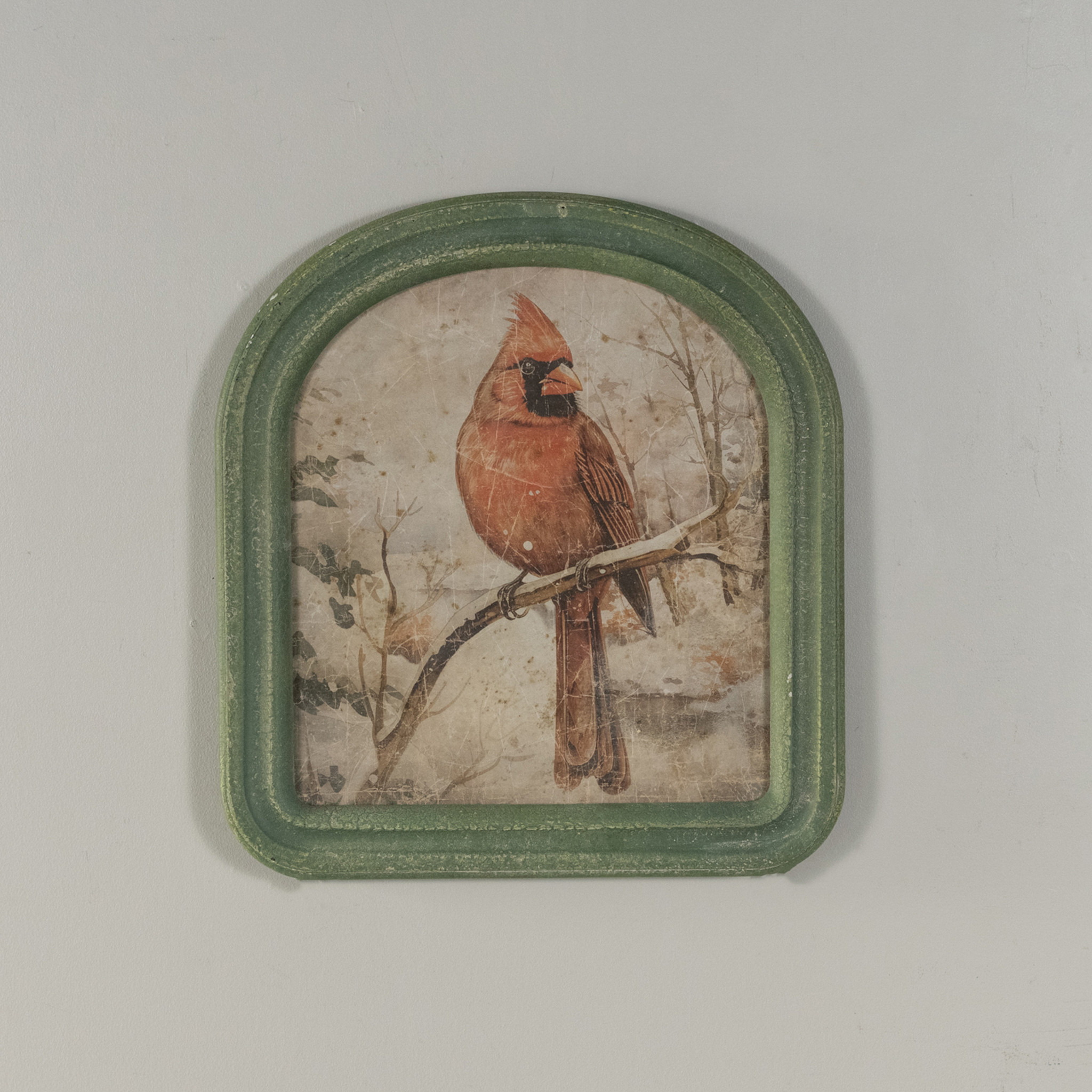 Arched Frame Winter Cardinal Scene