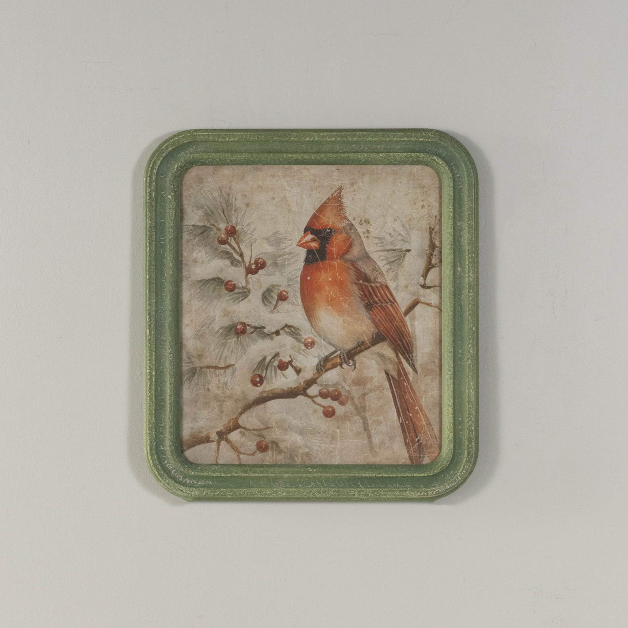 Framed Winter Cardinal Scene