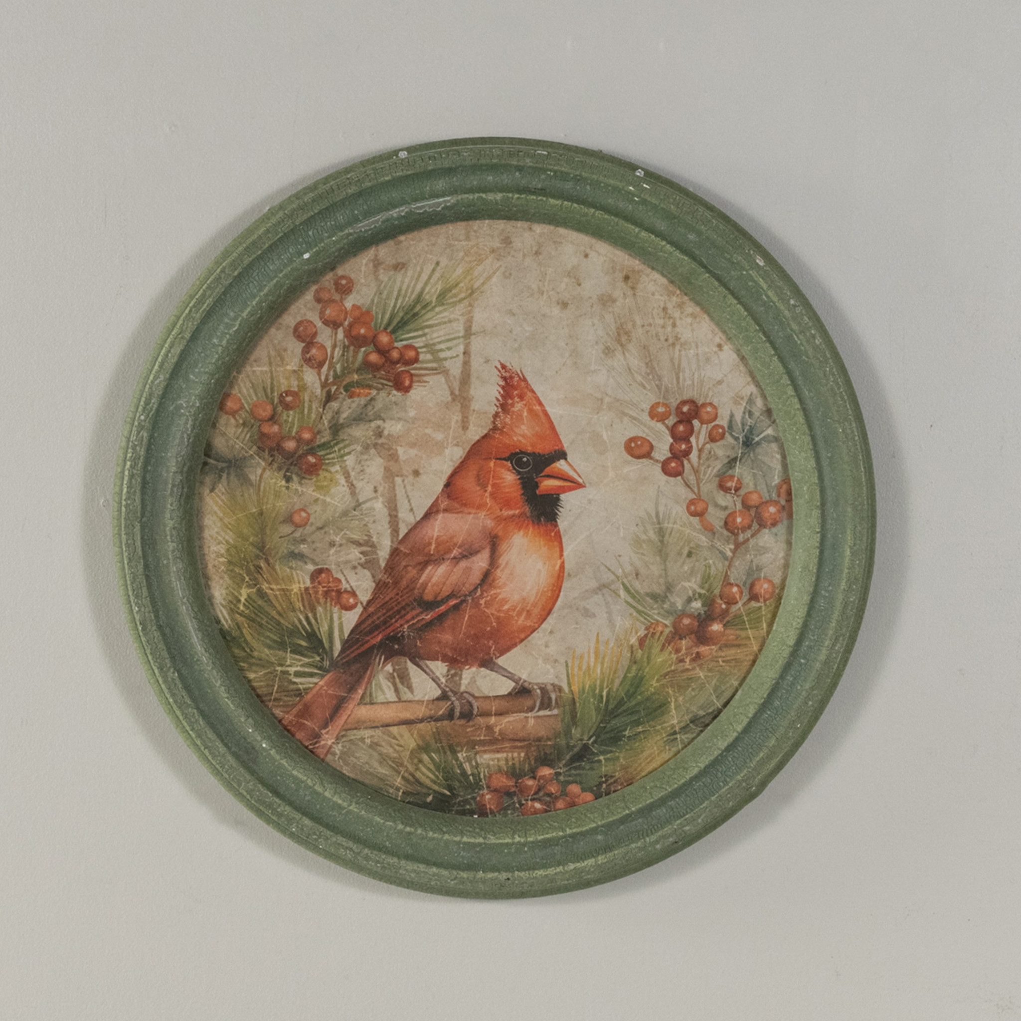 Round Frame Holiday Cardinal Scene