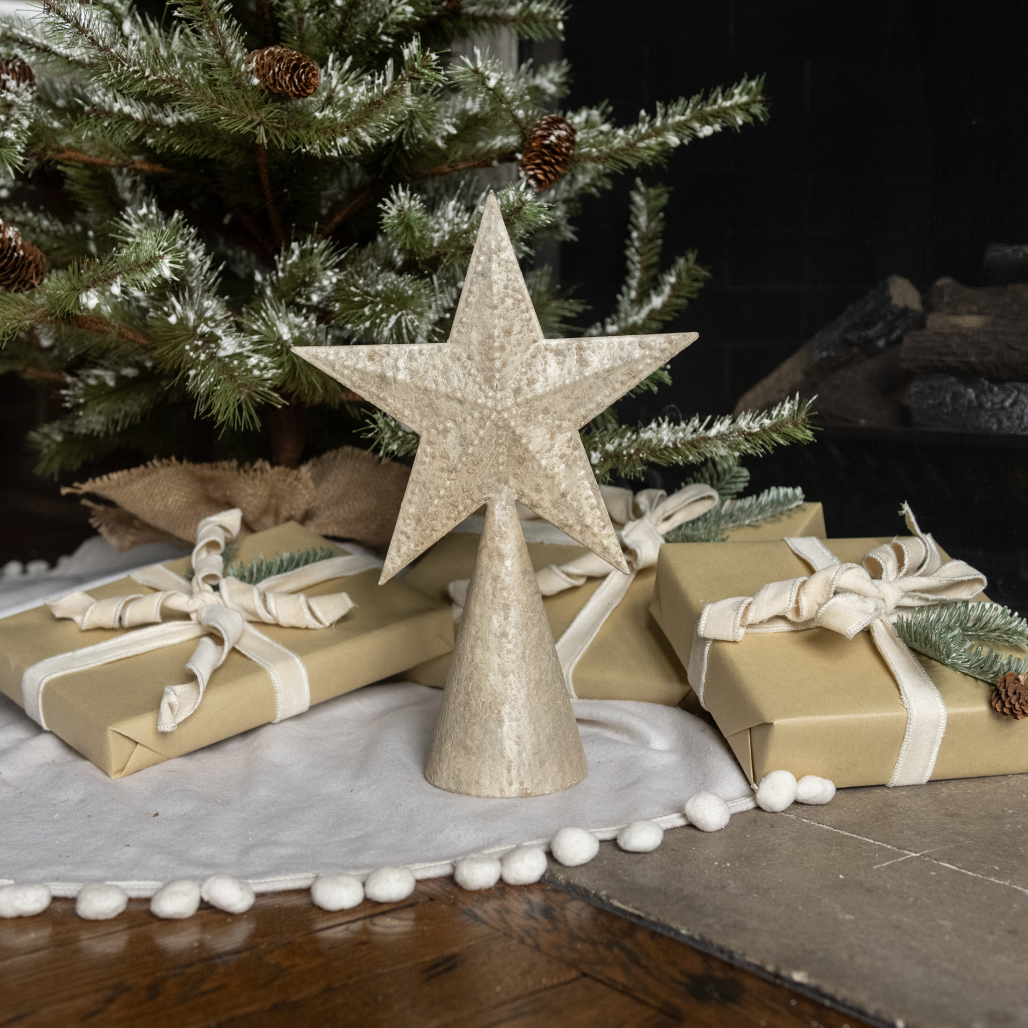 Cream Metal Star Tree Topper, 14"