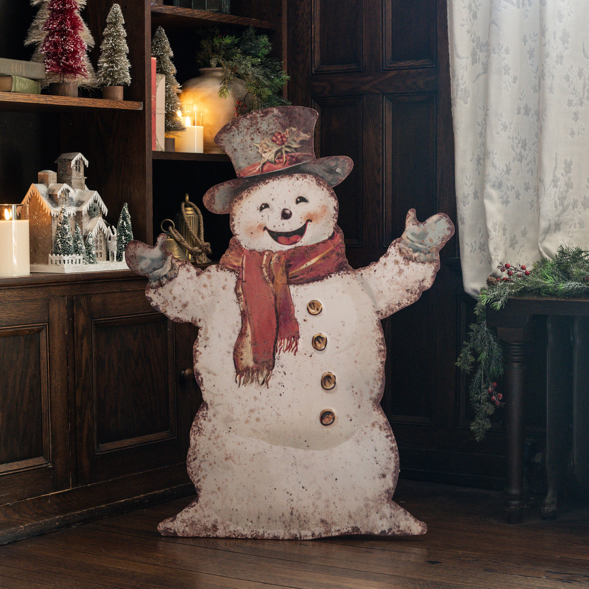 Welcoming Snowman Metal Dummy Board, 35.75"