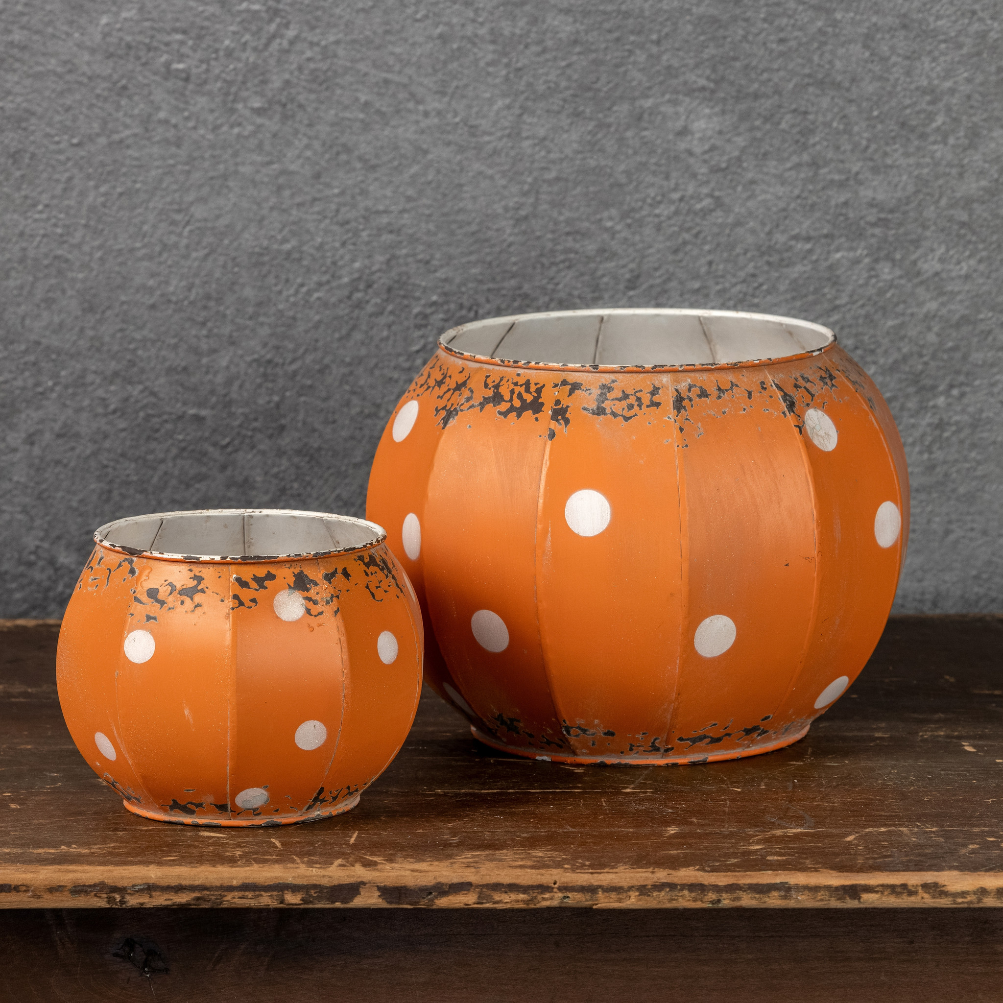 Orange & White Metal Polka Dot Pumpkin, 6", photo 4 of 4