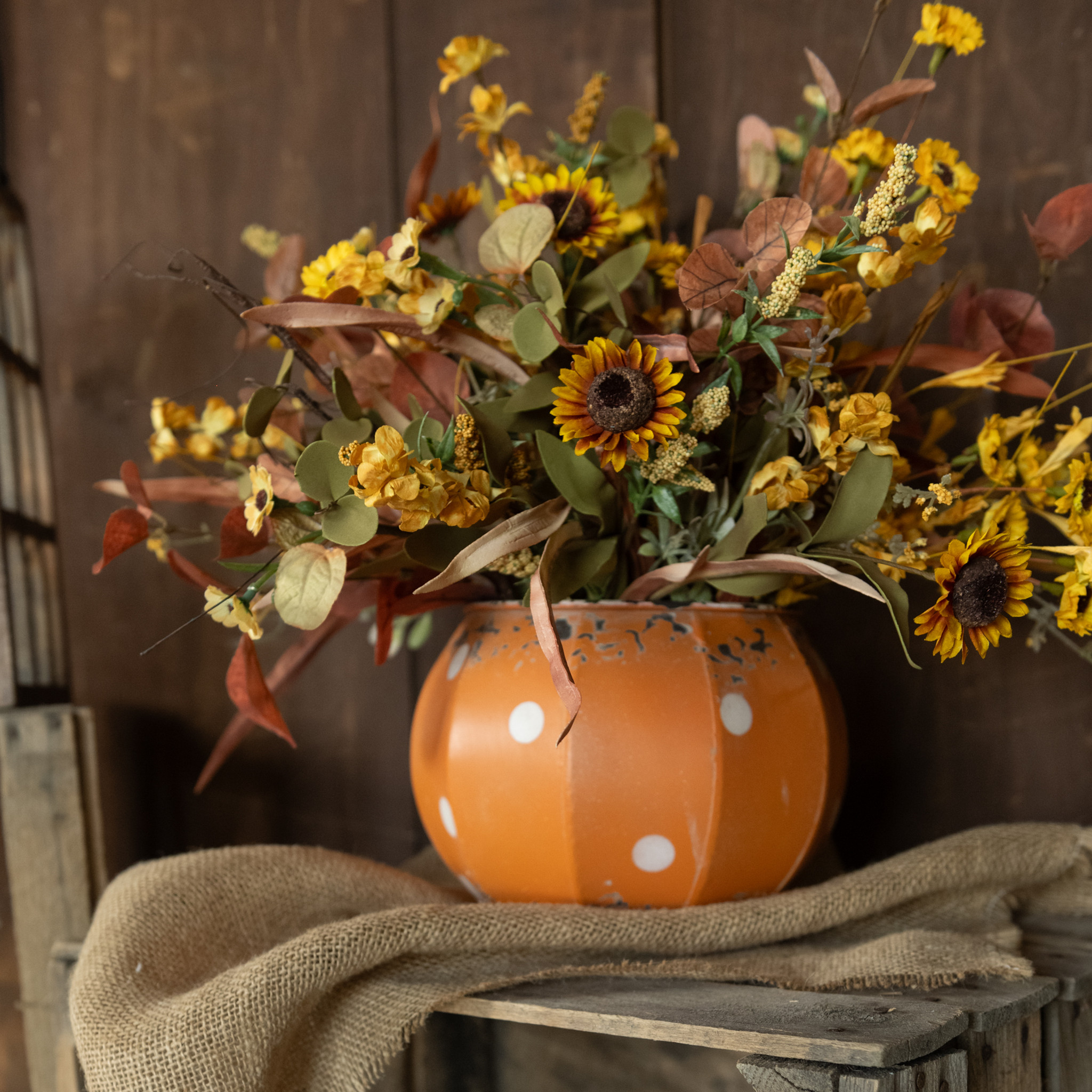 Orange & White Metal Polka Dot Pumpkin, 6"