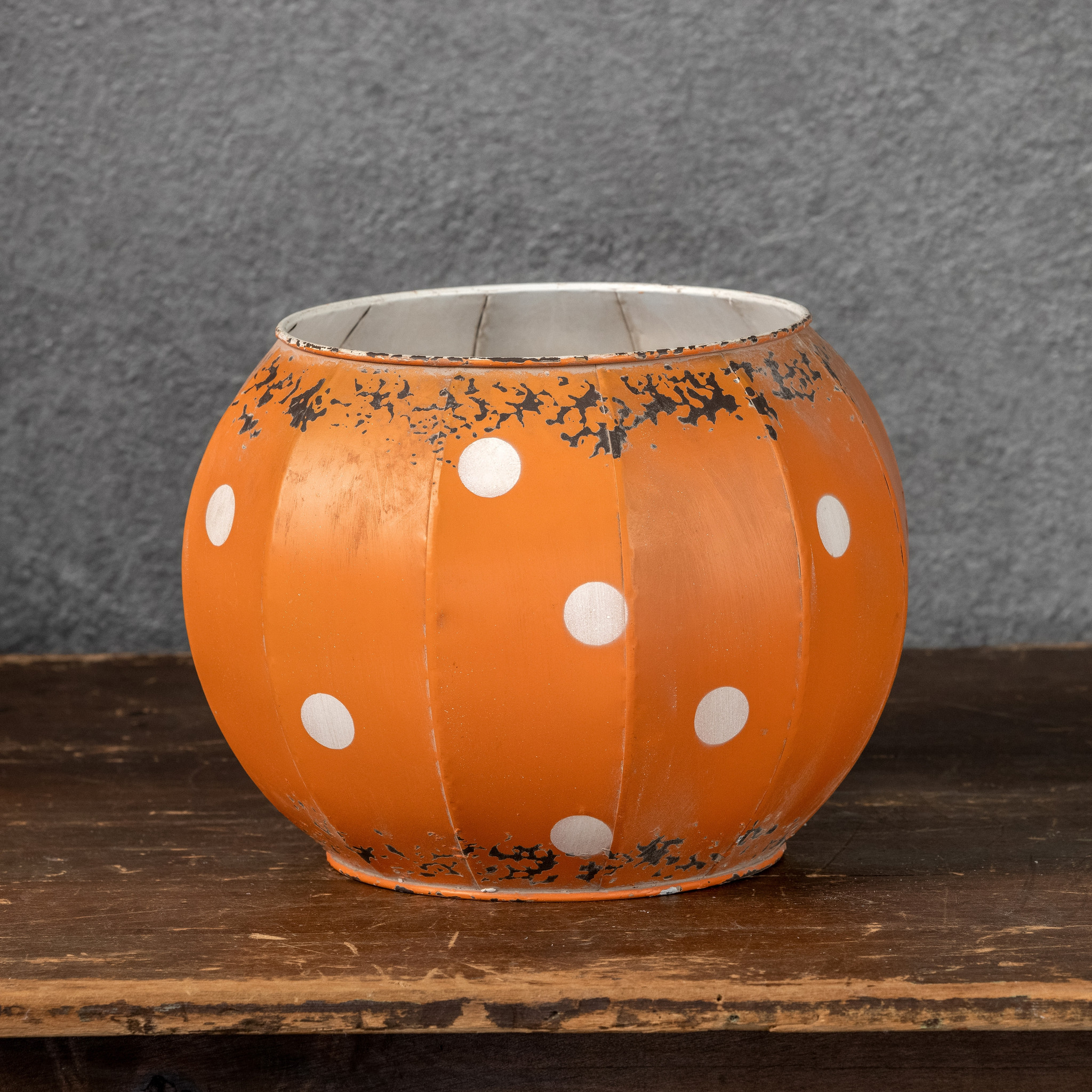 Orange & White Metal Polka Dot Pumpkin, 9", photo 3 of 4