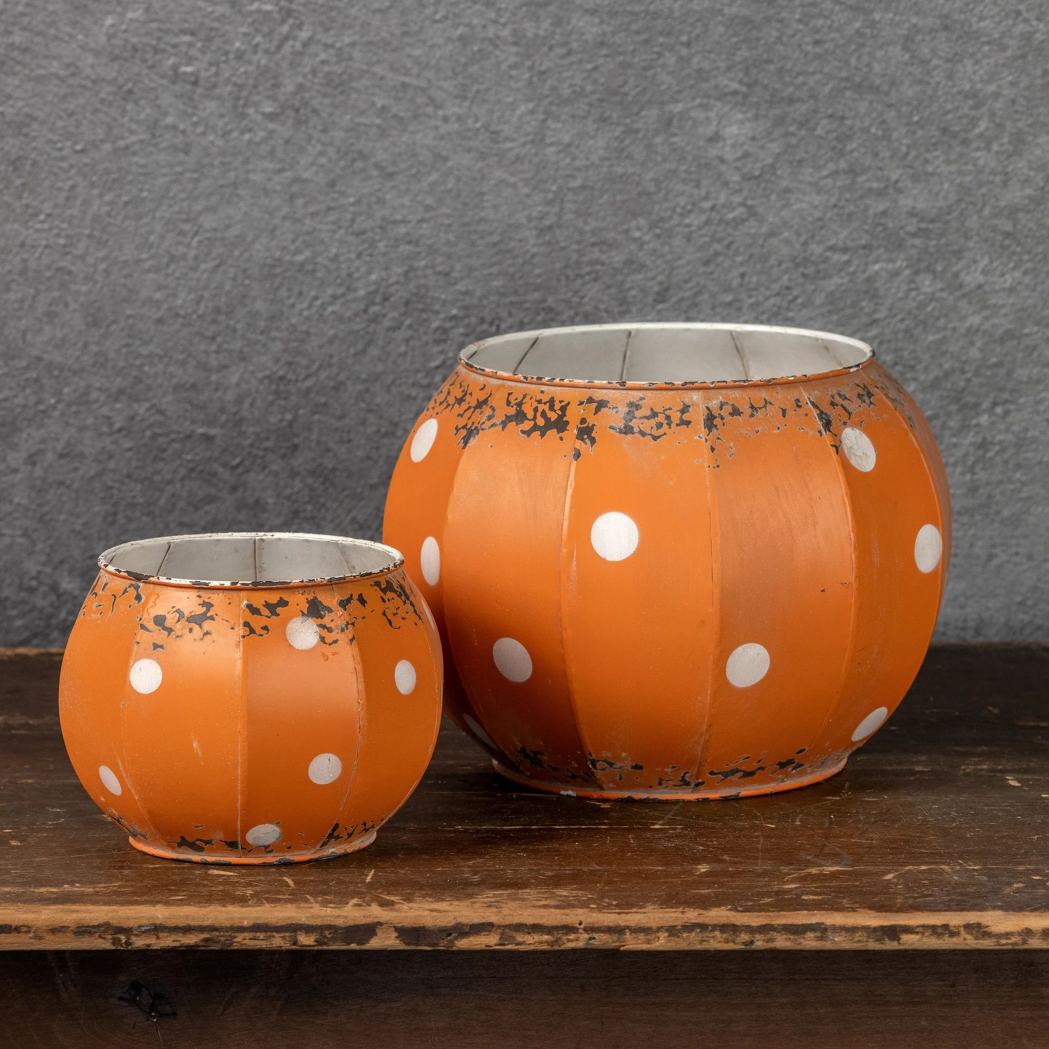 Orange & White Metal Polka Dot Pumpkin, 9", photo 4 of 4