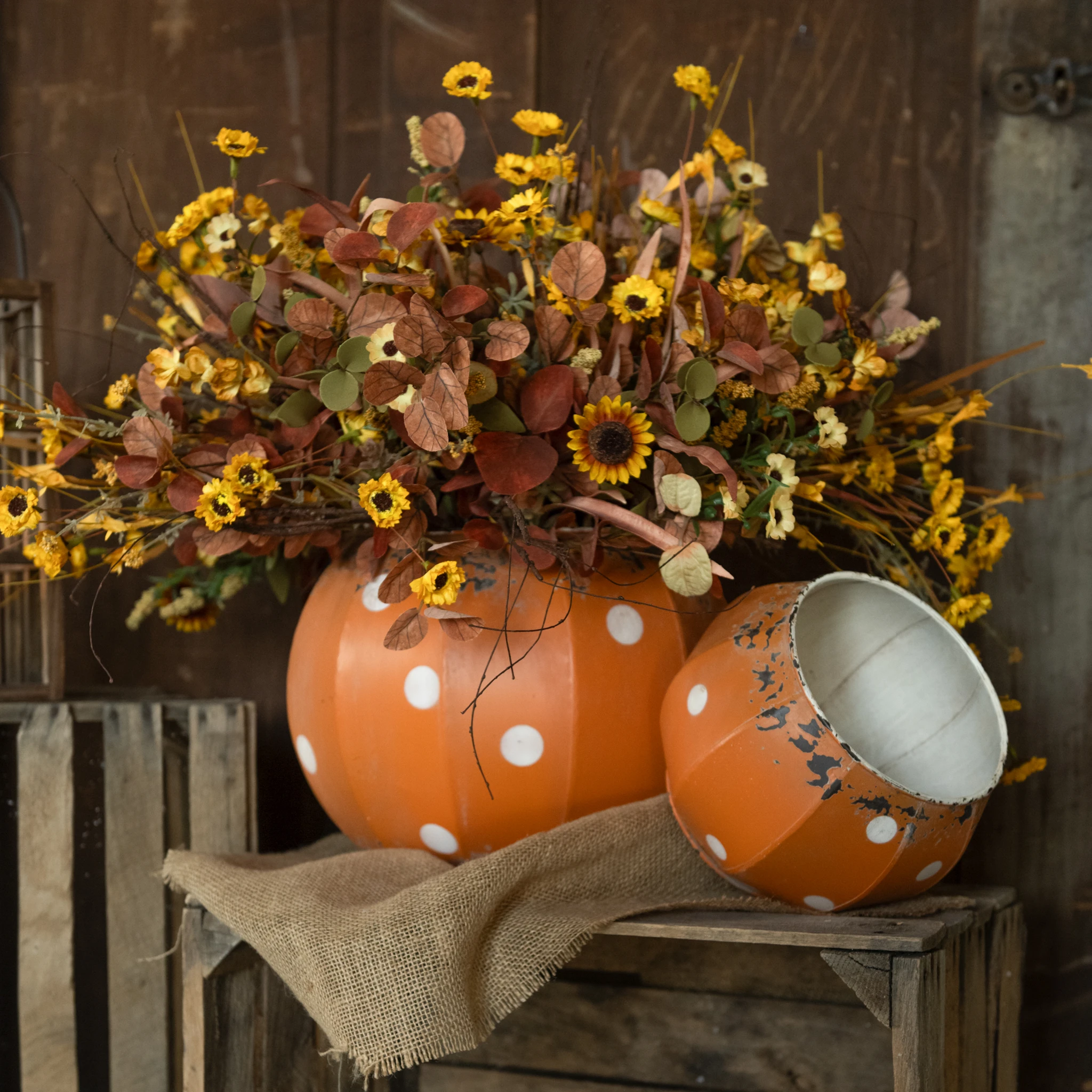 Orange & White Metal Polka Dot Pumpkin, 9", photo 2 of 4