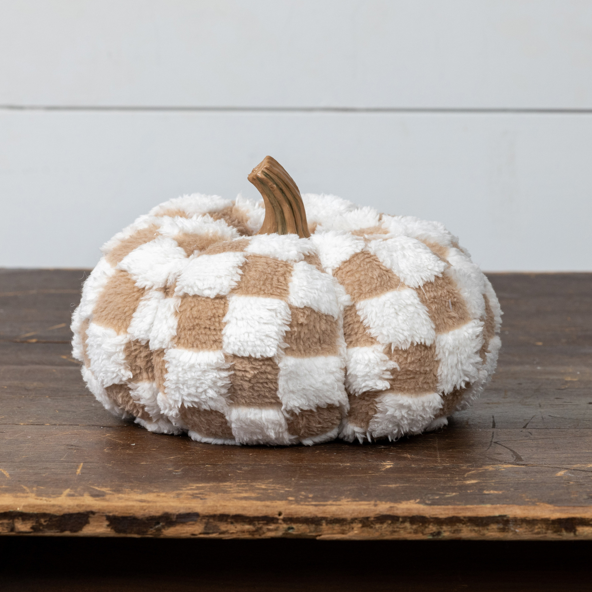 Brown & Cream Check Fabric Pumpkin, 6.5", photo 3 of 4