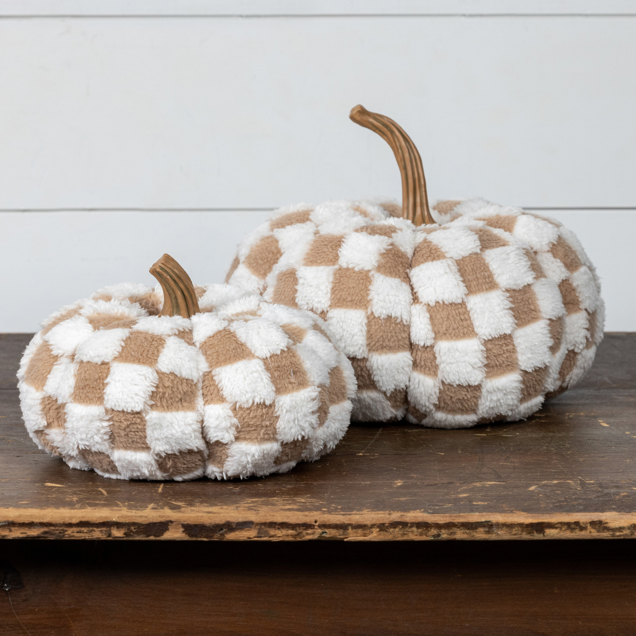Brown & Cream Check Fabric Pumpkin, 6.5", photo 4 of 4