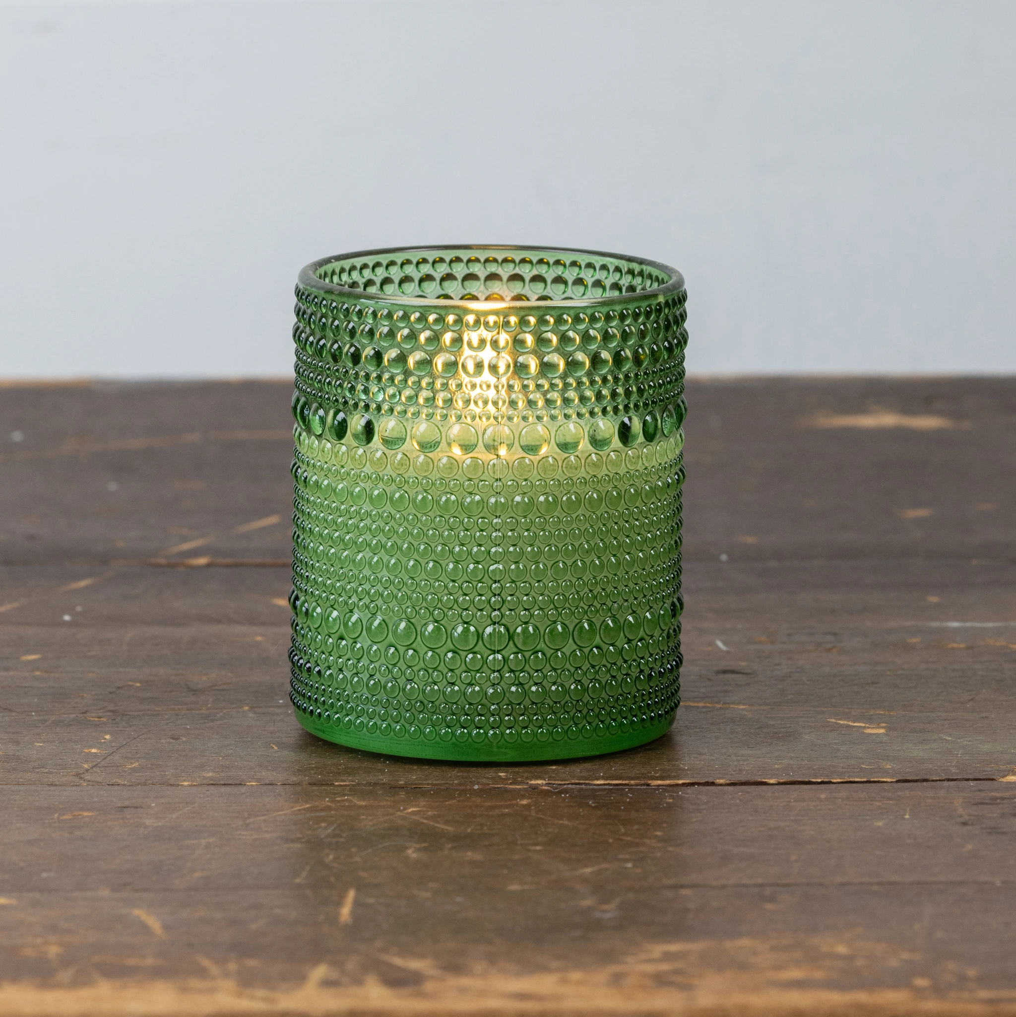 Flameless Pine Green Dotted Glass Candle, 4", photo 2 of 4