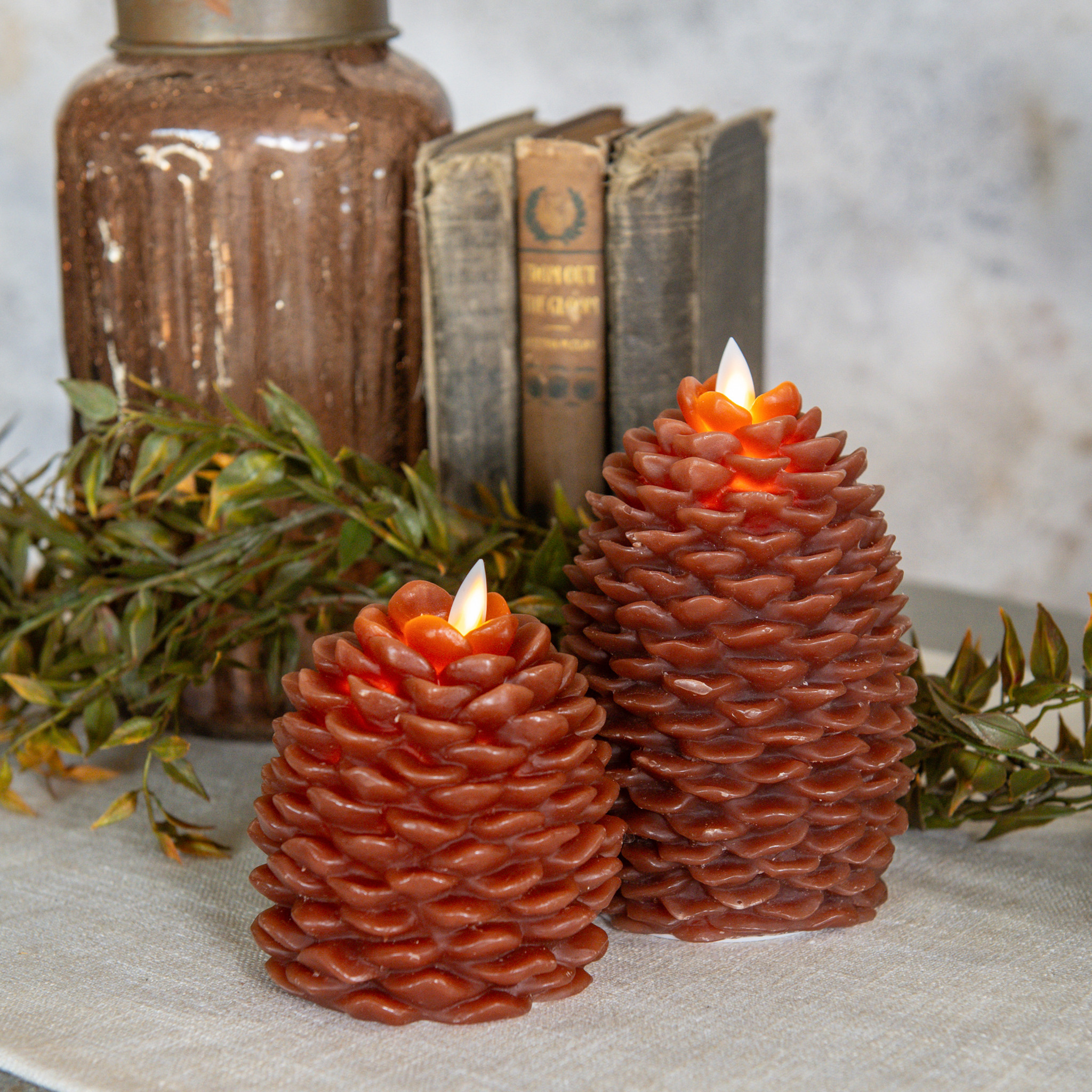 Flameless Bronze Pinecone Candle, 4.25", photo 2 of 4