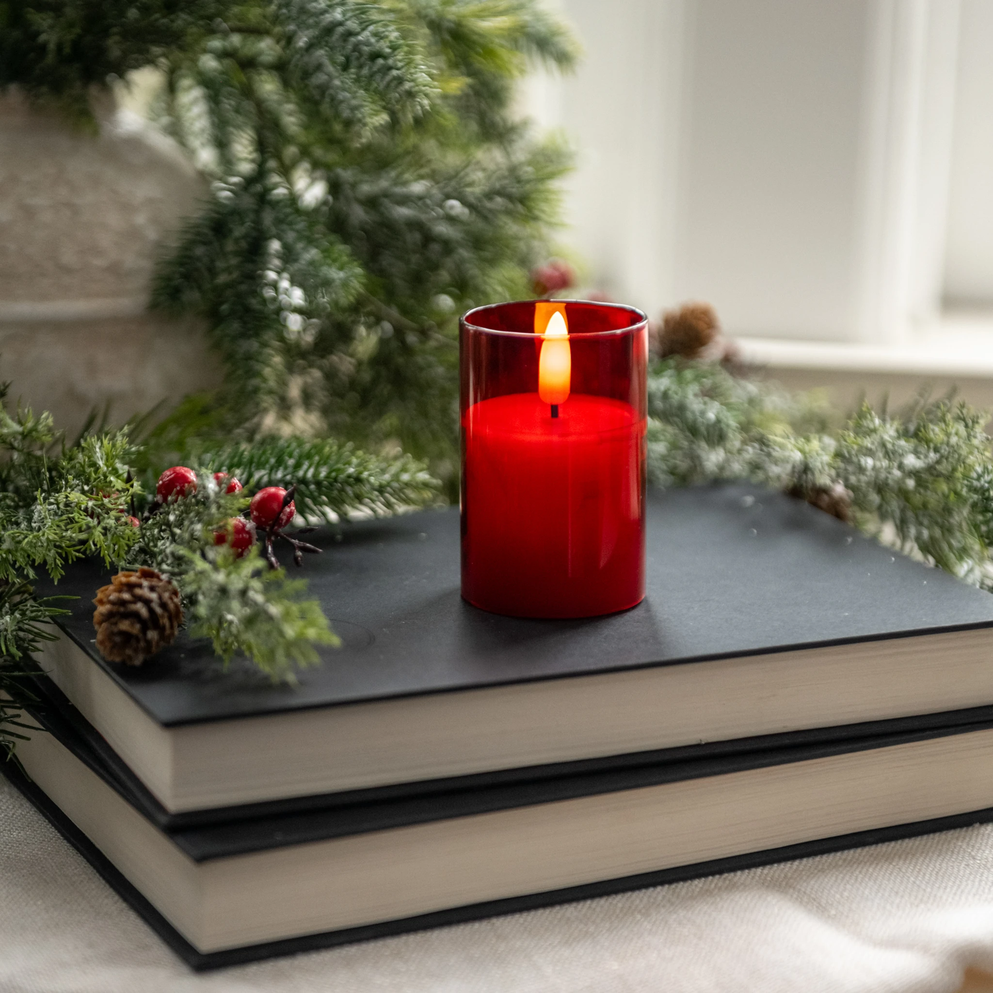 Flameless Red Glass Candle, 3"