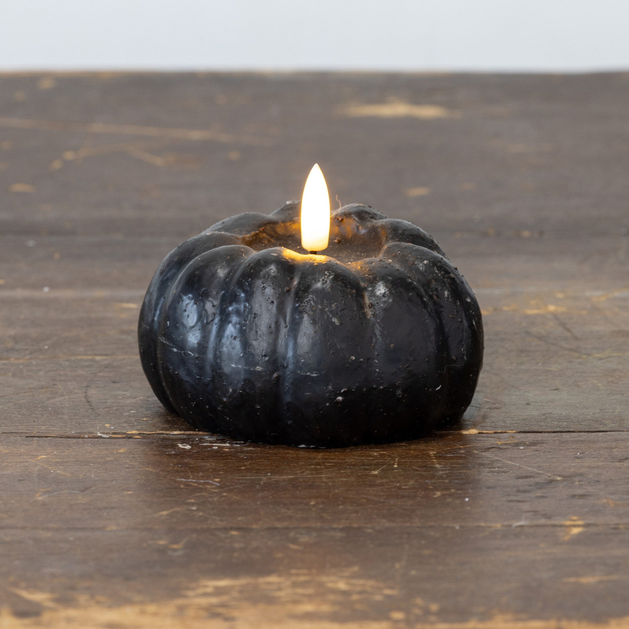 Flameless Black Short Pumpkin Candle, 3", photo 3 of 3