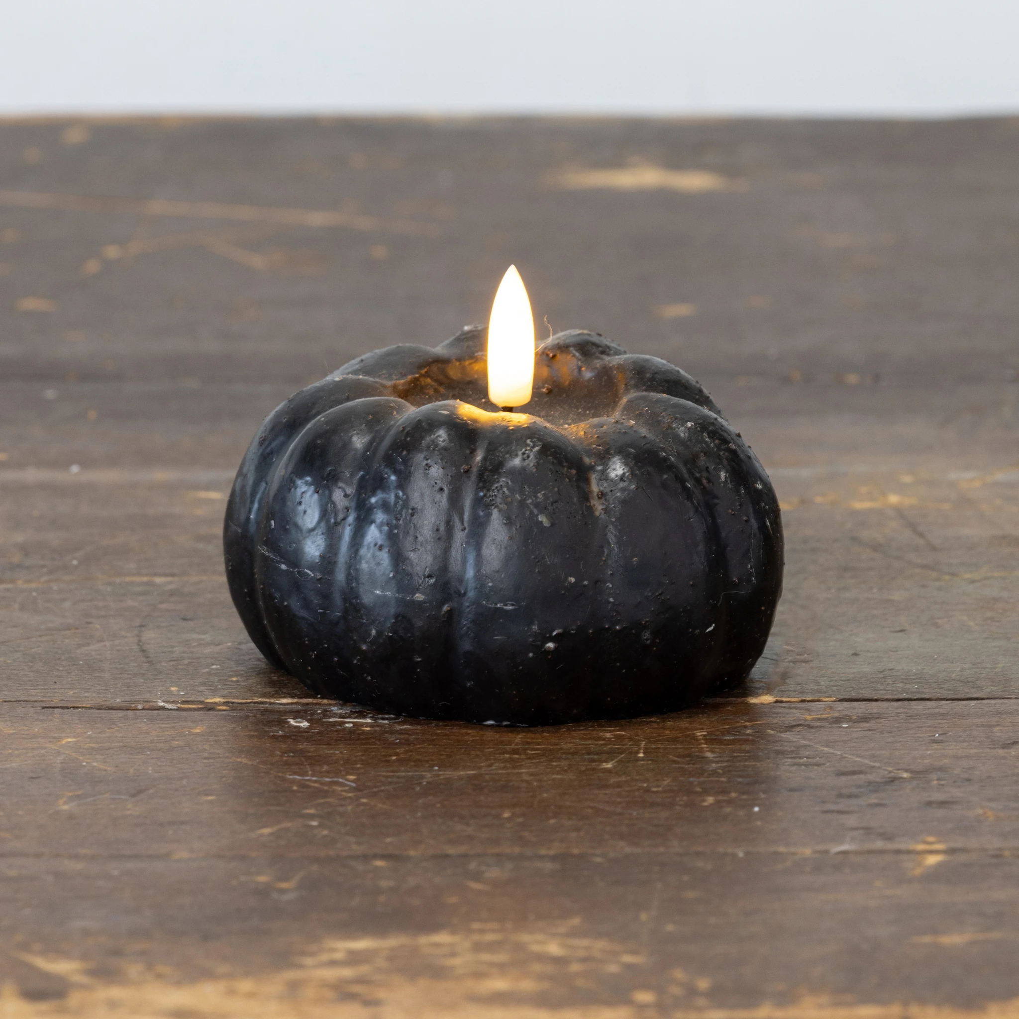 Flameless Black Short Pumpkin Candle, 3", photo 3 of 3
