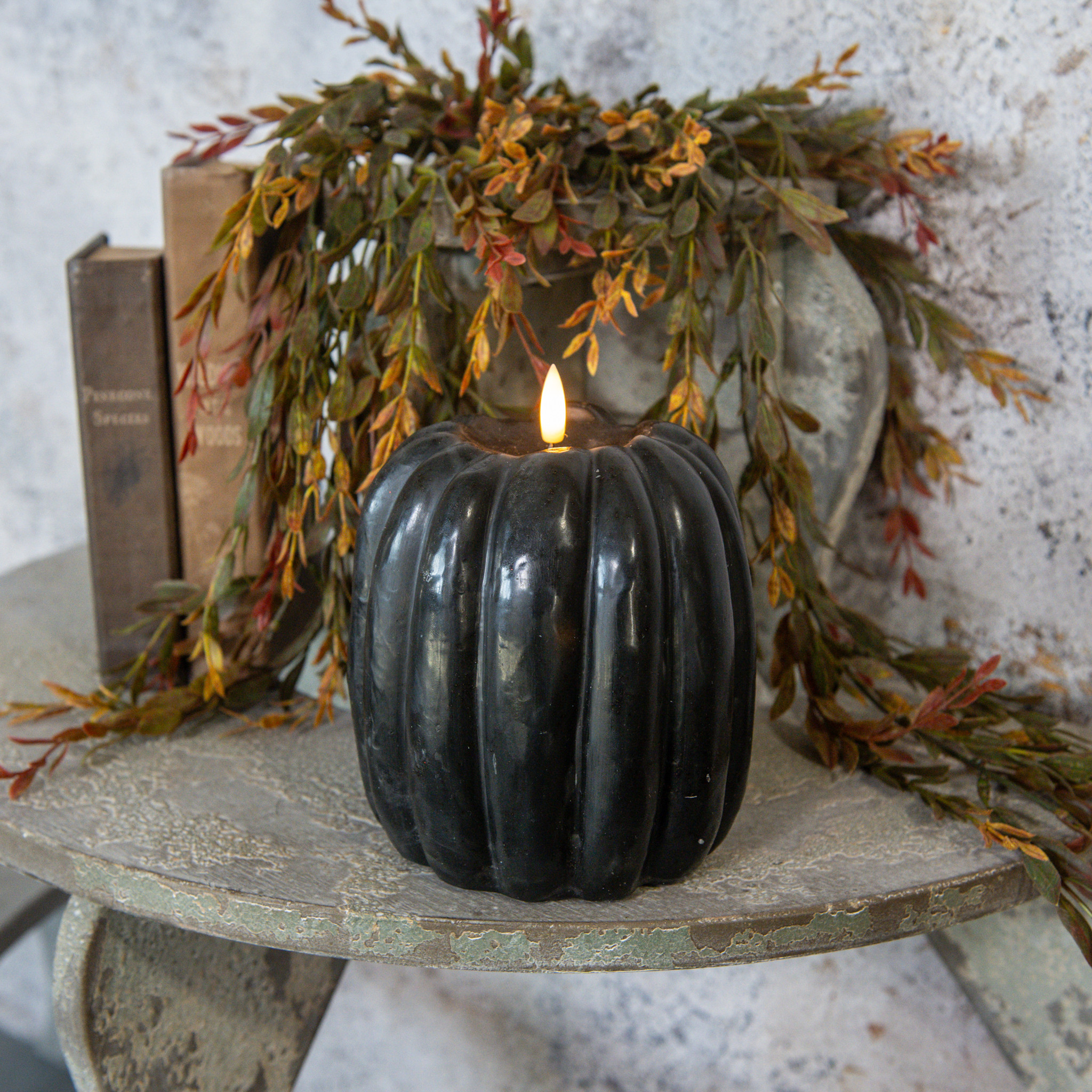 Flameless Black Pumpkin Candle, 6.5"
