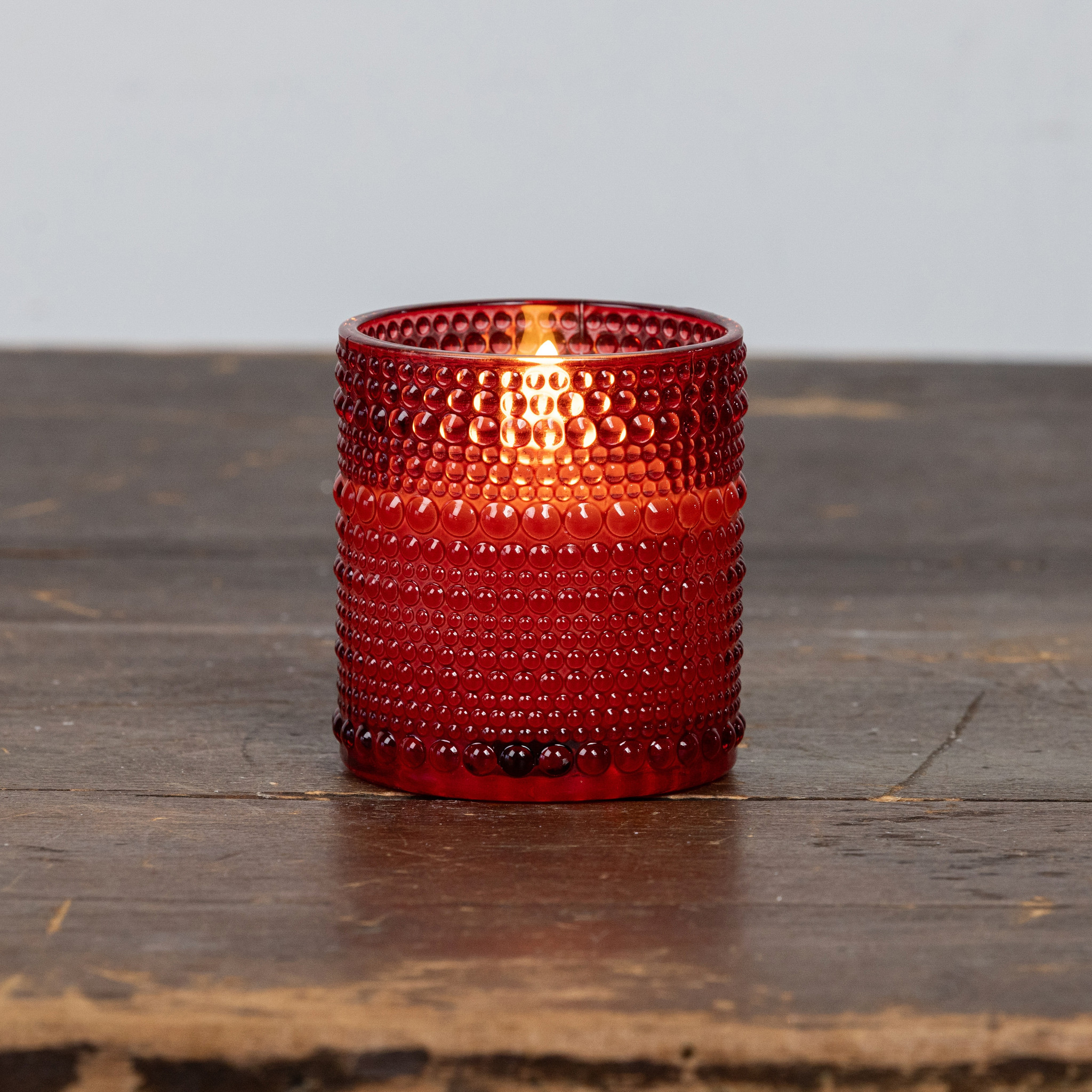Flameless Red Dotted Glass Candle, 3.25", photo 2 of 3