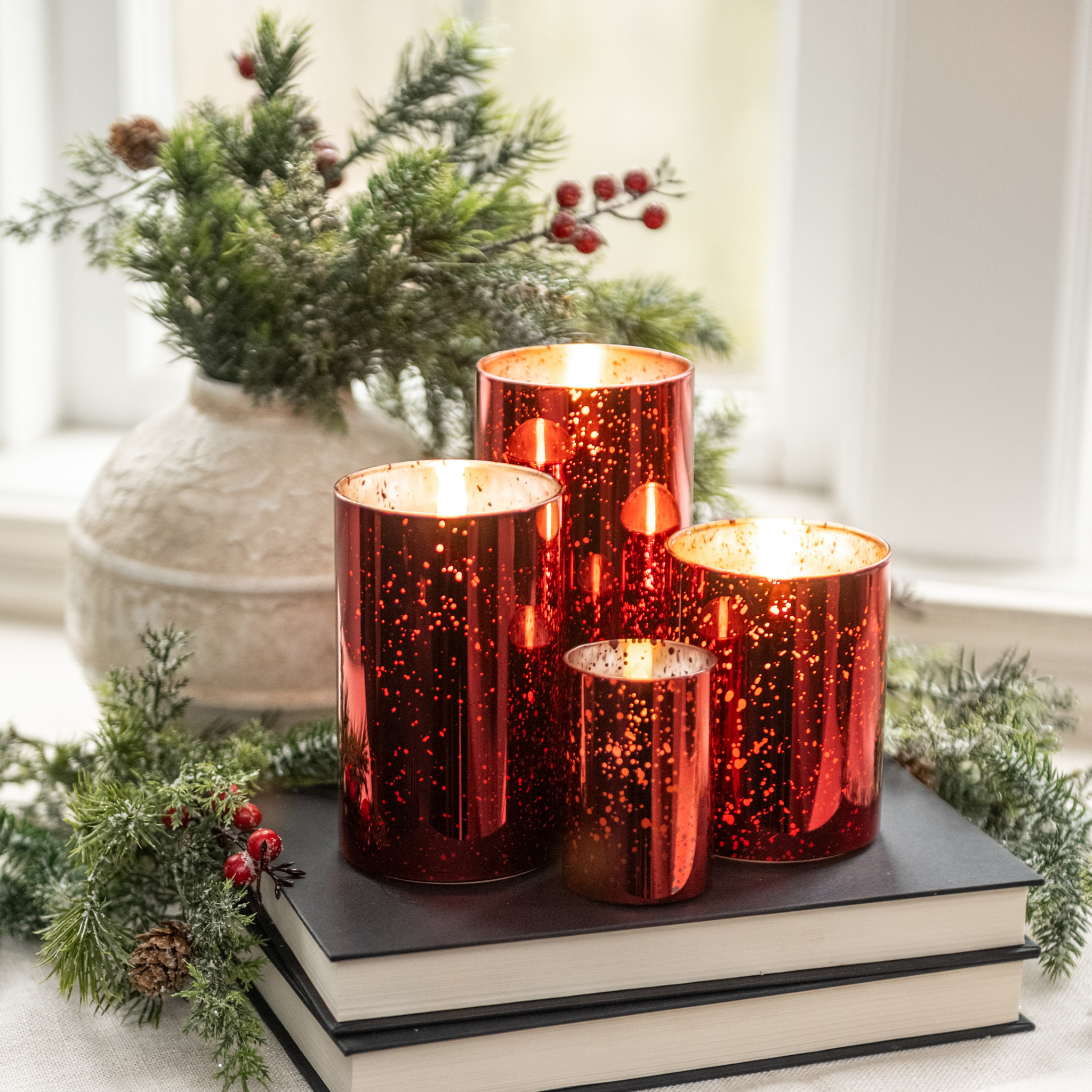 Flameless Red Mercury Glass Candle, 3", photo 3 of 4