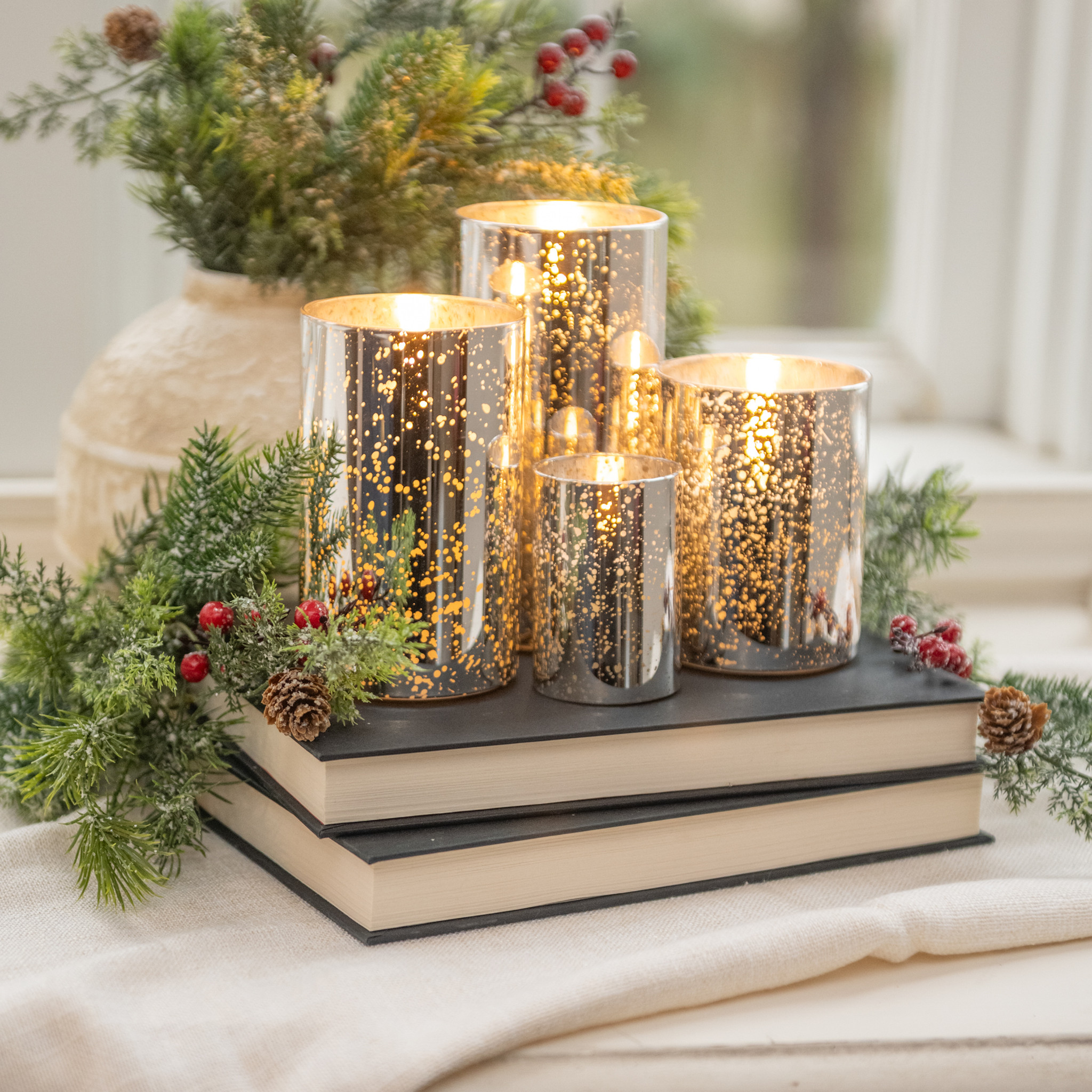 Flameless Silver Mercury Glass Candle, 5", photo 3 of 4