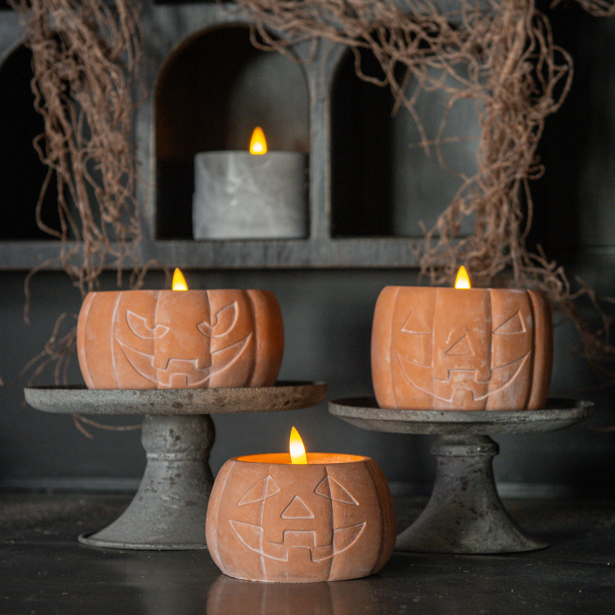 Flameless Orange Jack-O-Lantern Candle, 3.5", photo 2 of 4