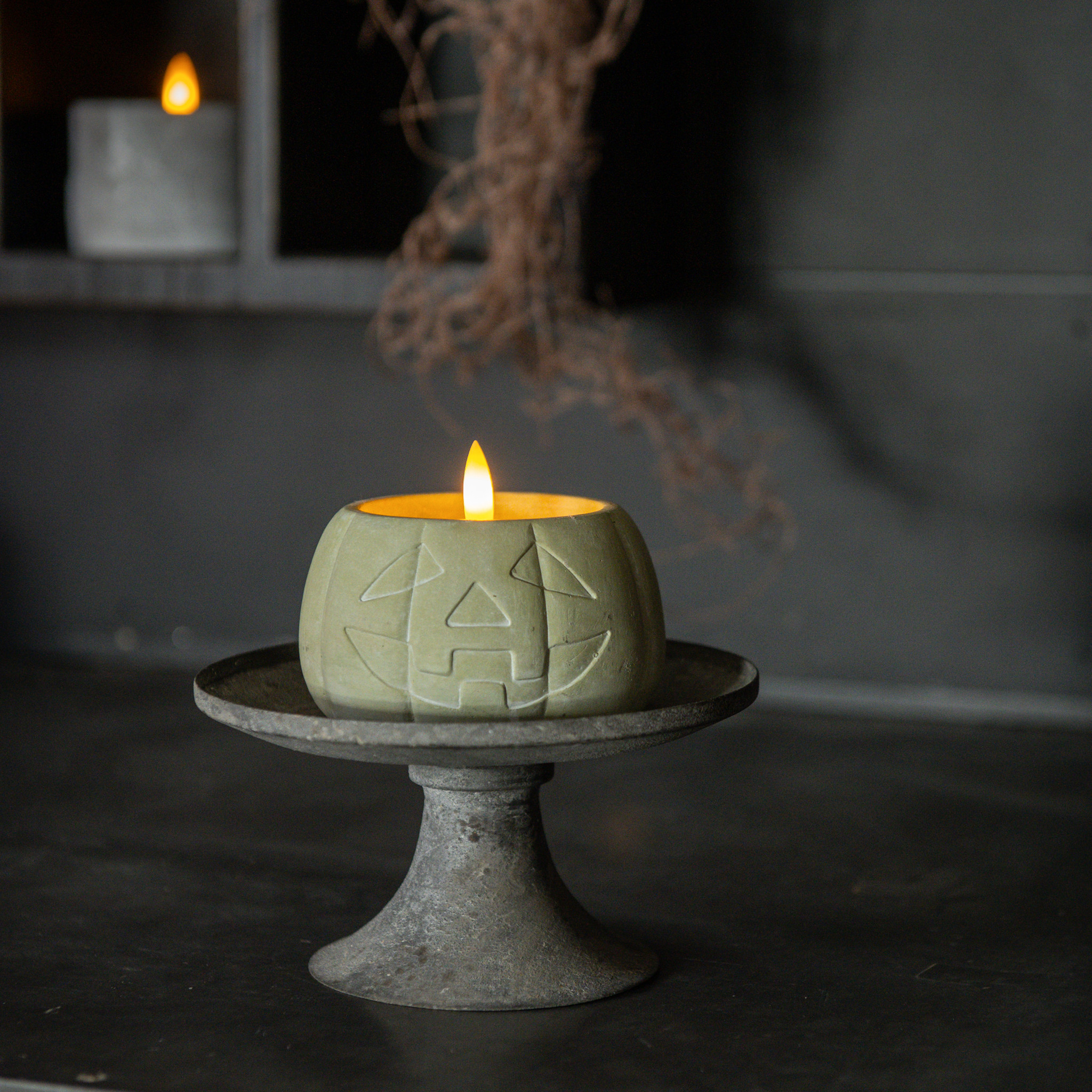 Flameless Green Jack-O-Lantern Candle, 3"