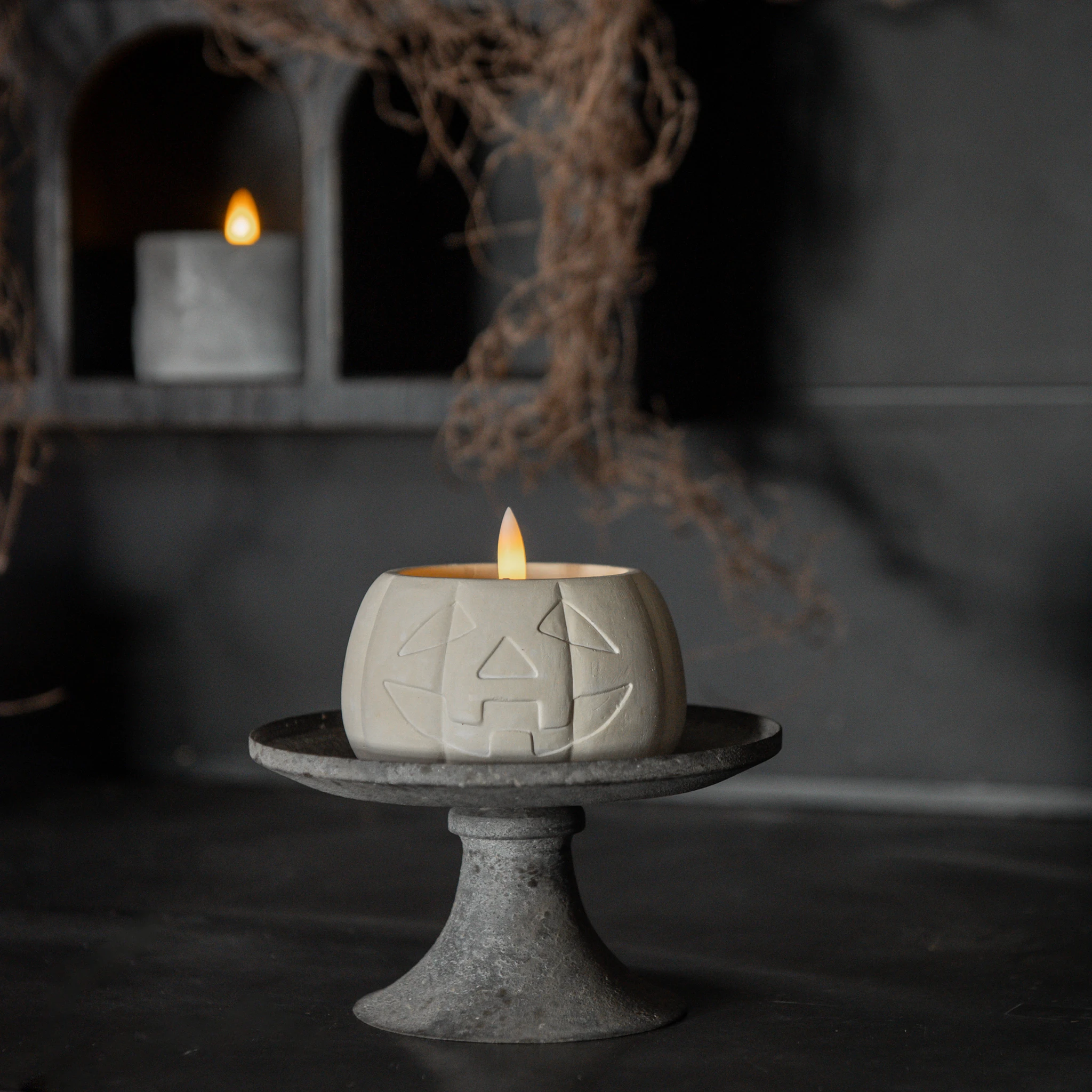 Flameless Cream Jack-O-Lantern Candle, 3"
