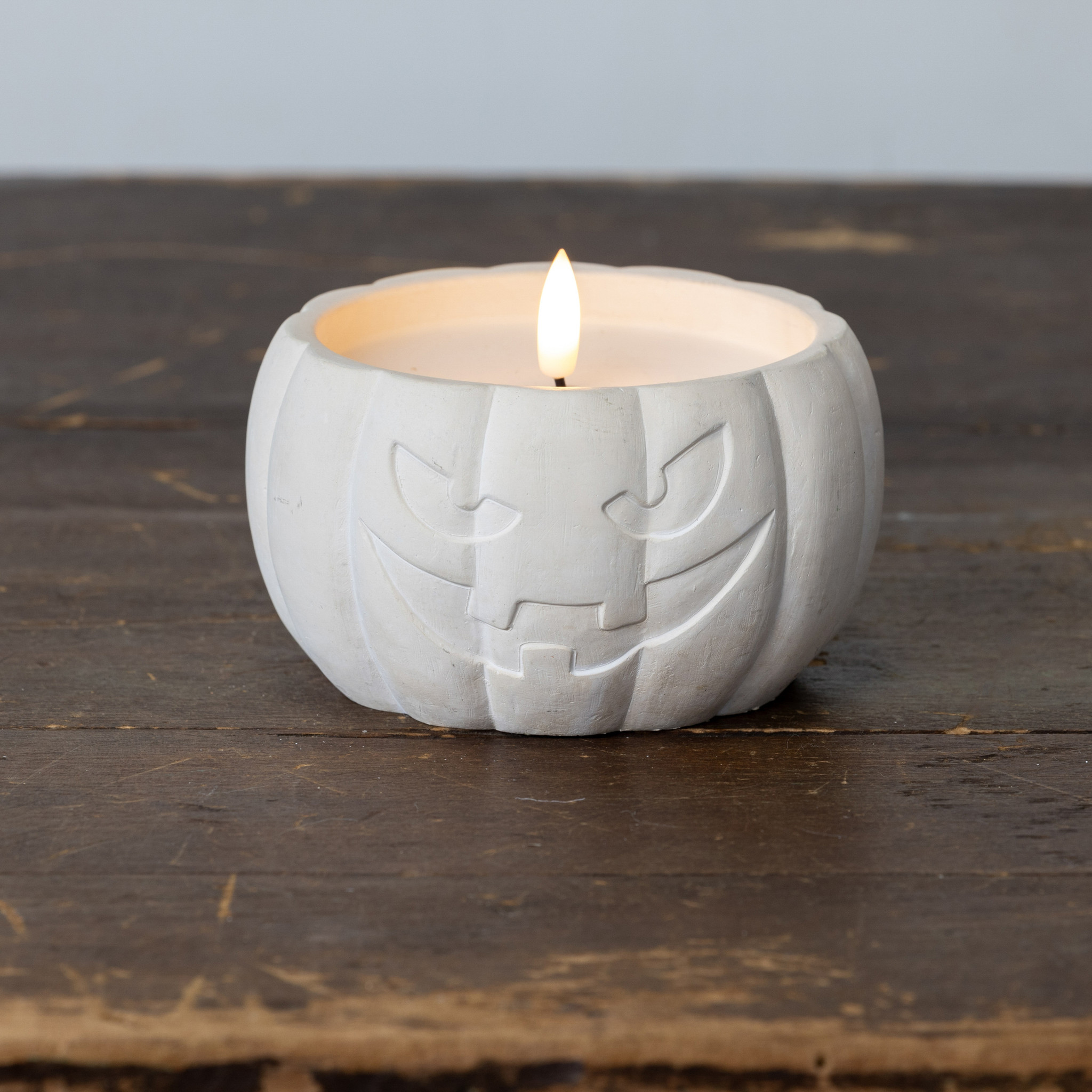 Flameless Cream Jack-O-Lantern Candle, 3.5", photo 3 of 4