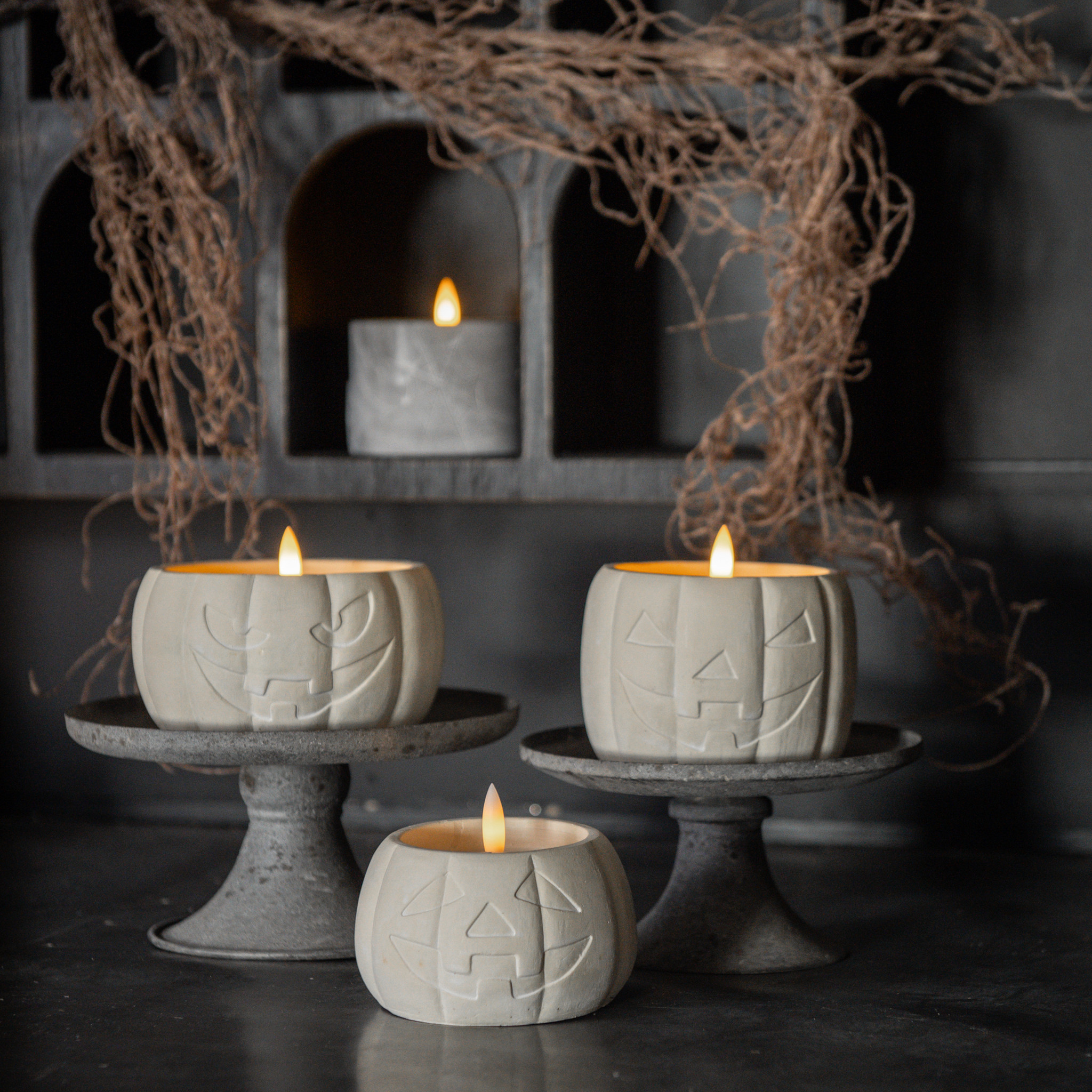 Flameless Cream Jack-O-Lantern Candle, 3.75", photo 2 of 4
