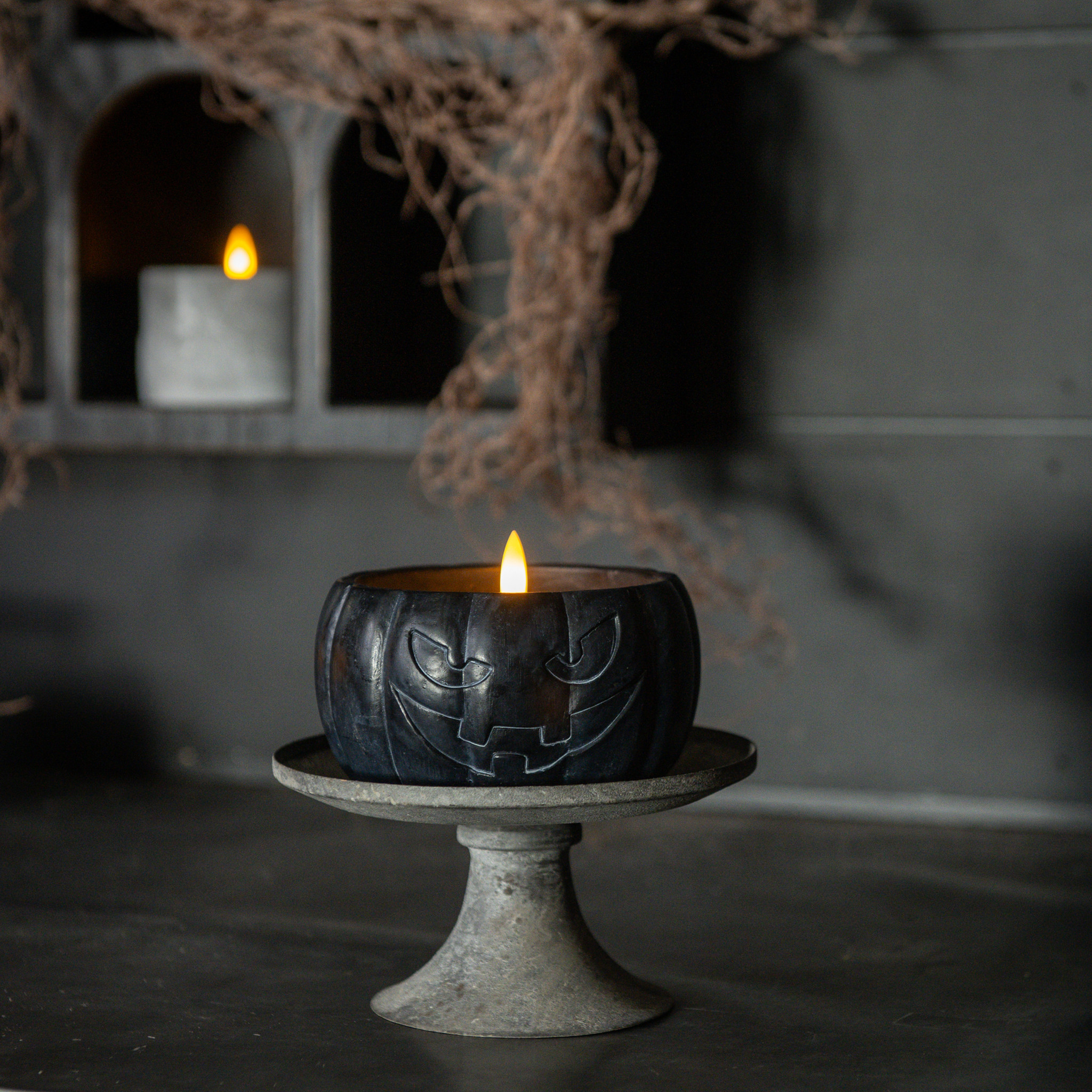 Flameless Black Jack-O-Lantern Candle, 3.5"