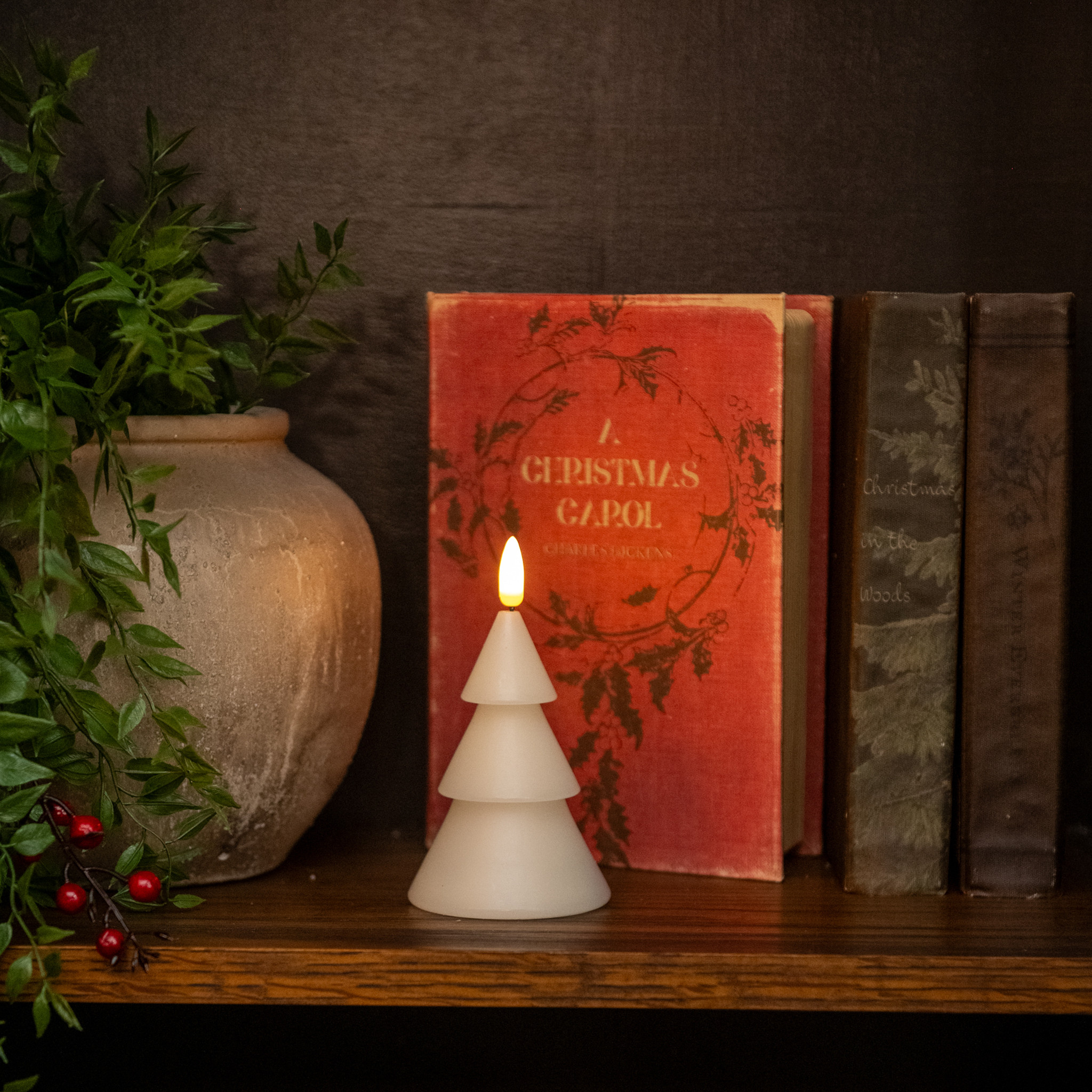 Flameless Cream Smooth Tree Candle, 5"
