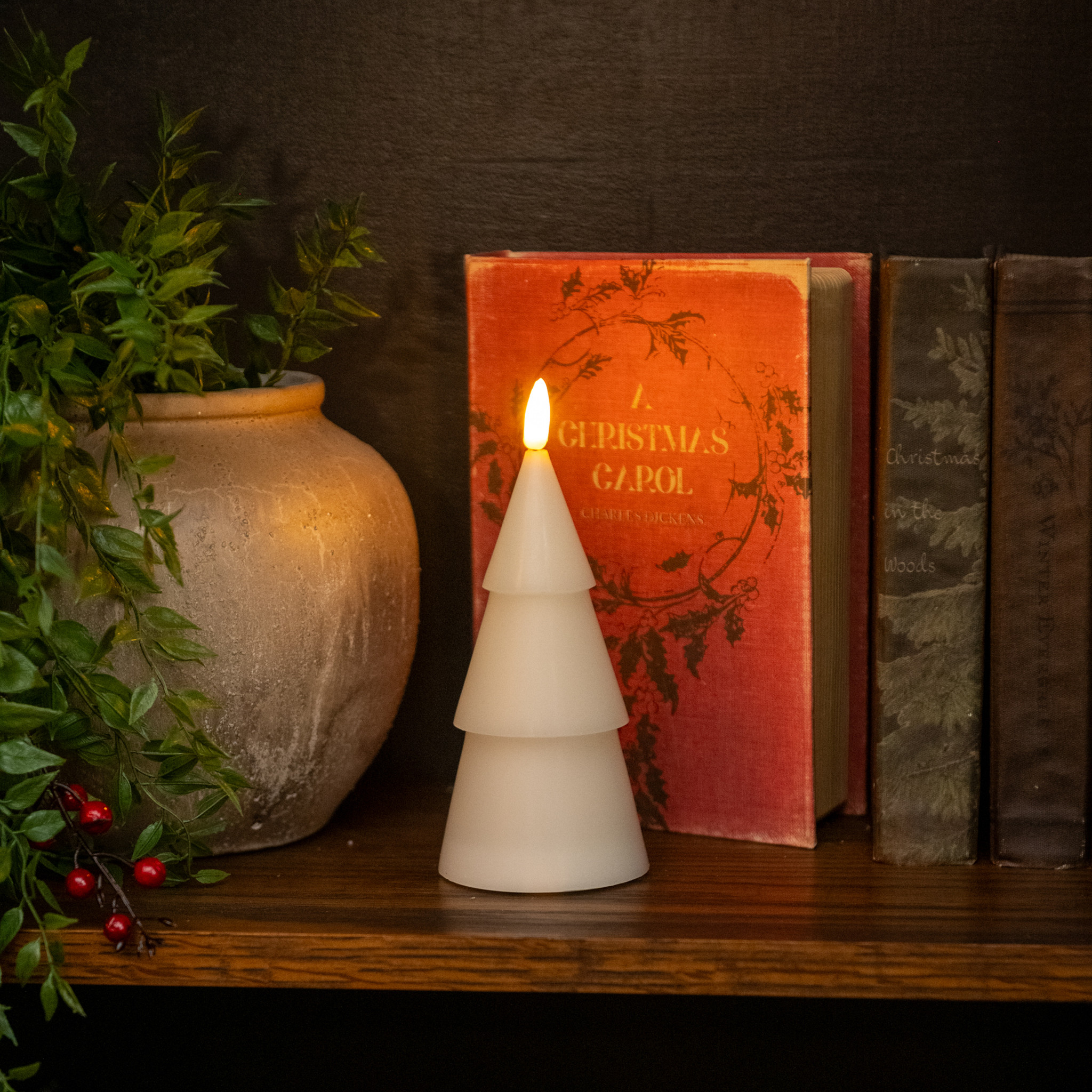 Flameless Cream Smooth Tree Candle, 7"