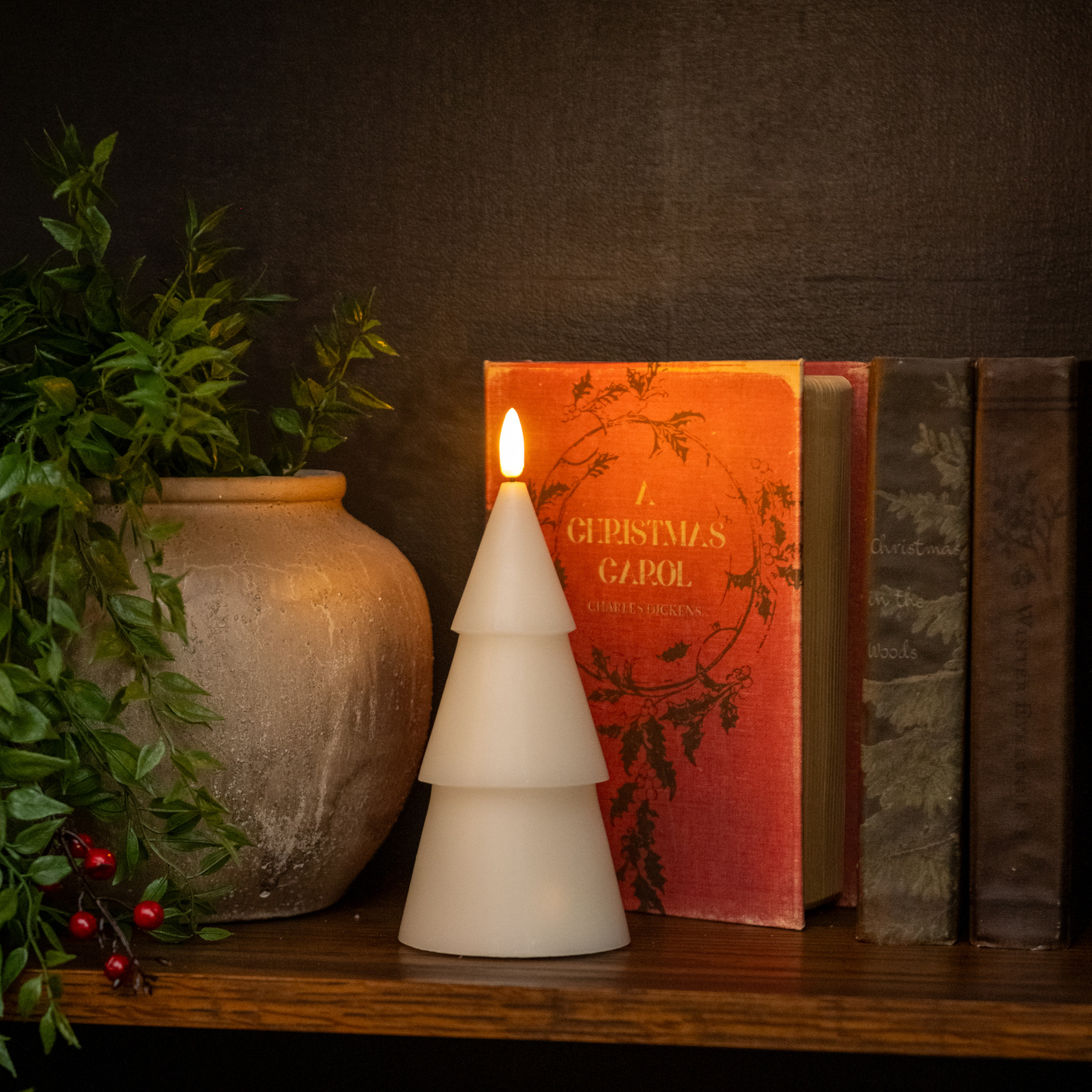 Flameless Cream Smooth Tree Candle, 7.75"