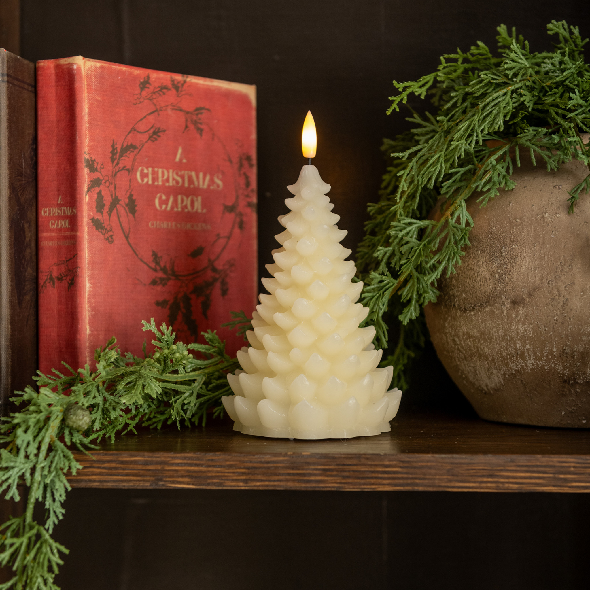 Flameless Cream Balsam Tree Candle, 7"