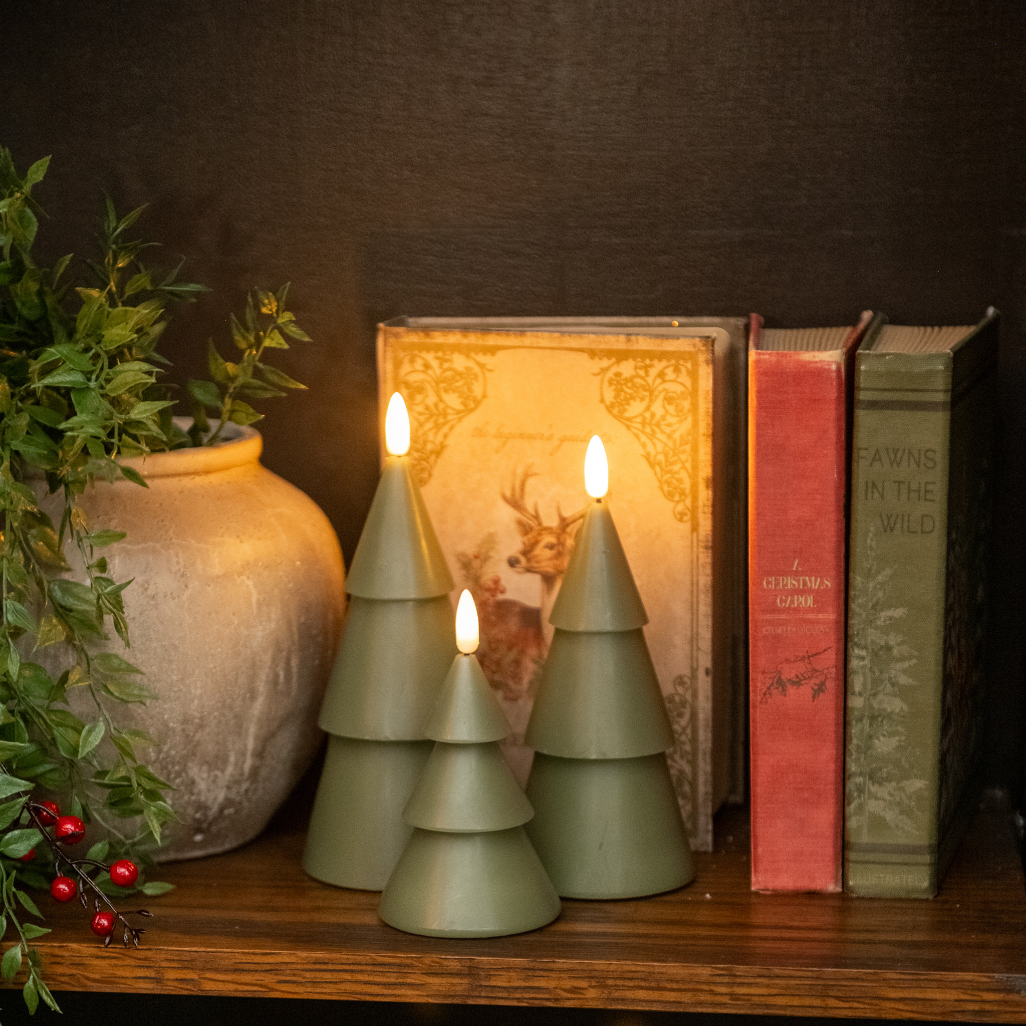 Flameless Dark Green Smooth Tree Candle, 5", photo 3 of 4