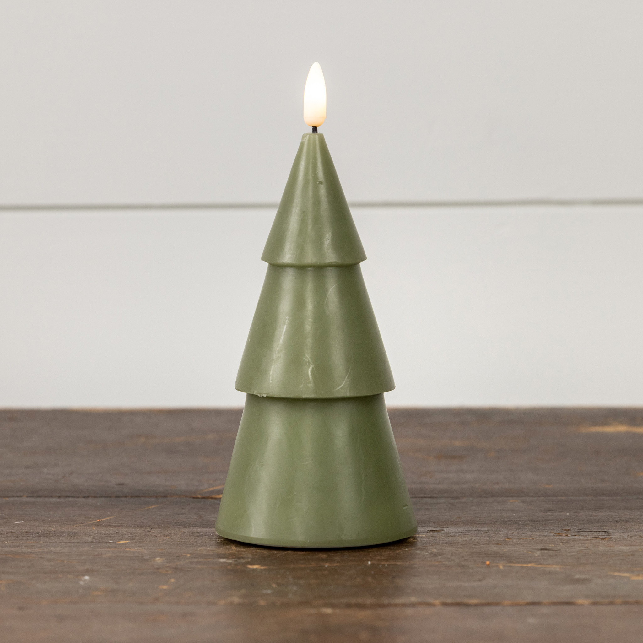Flameless Dark Green Smooth Tree Candle, 7", photo 2 of 4