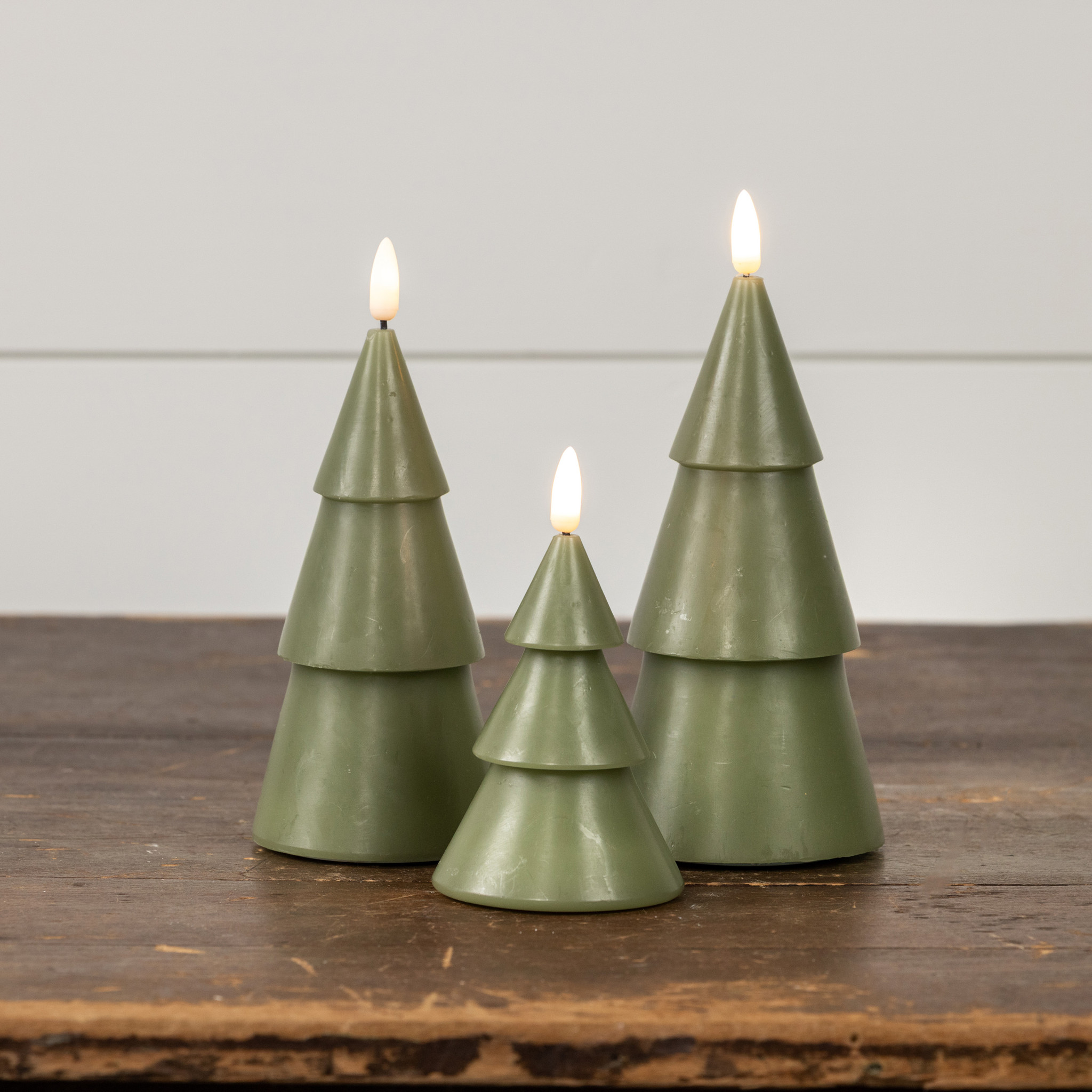 Flameless Dark Green Smooth Tree Candle, 7.75", photo 4 of 4