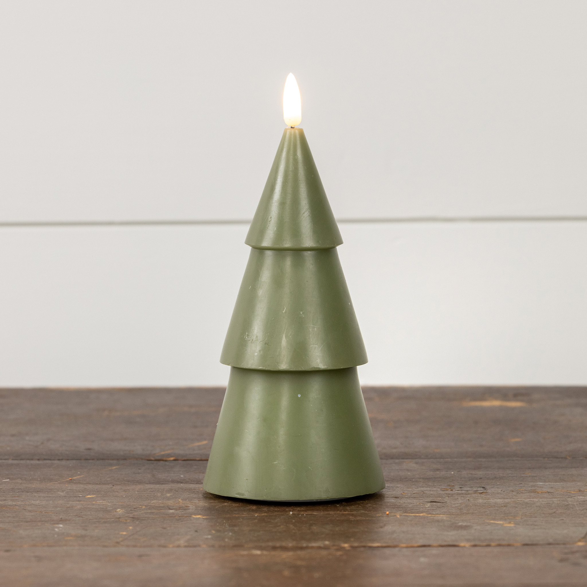 Flameless Dark Green Smooth Tree Candle, 7.75", photo 2 of 4