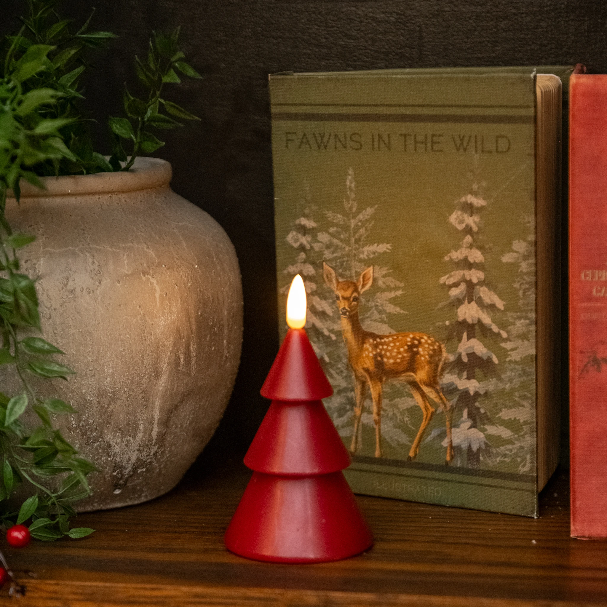 Flameless Red Smooth Tree Candle, 5"