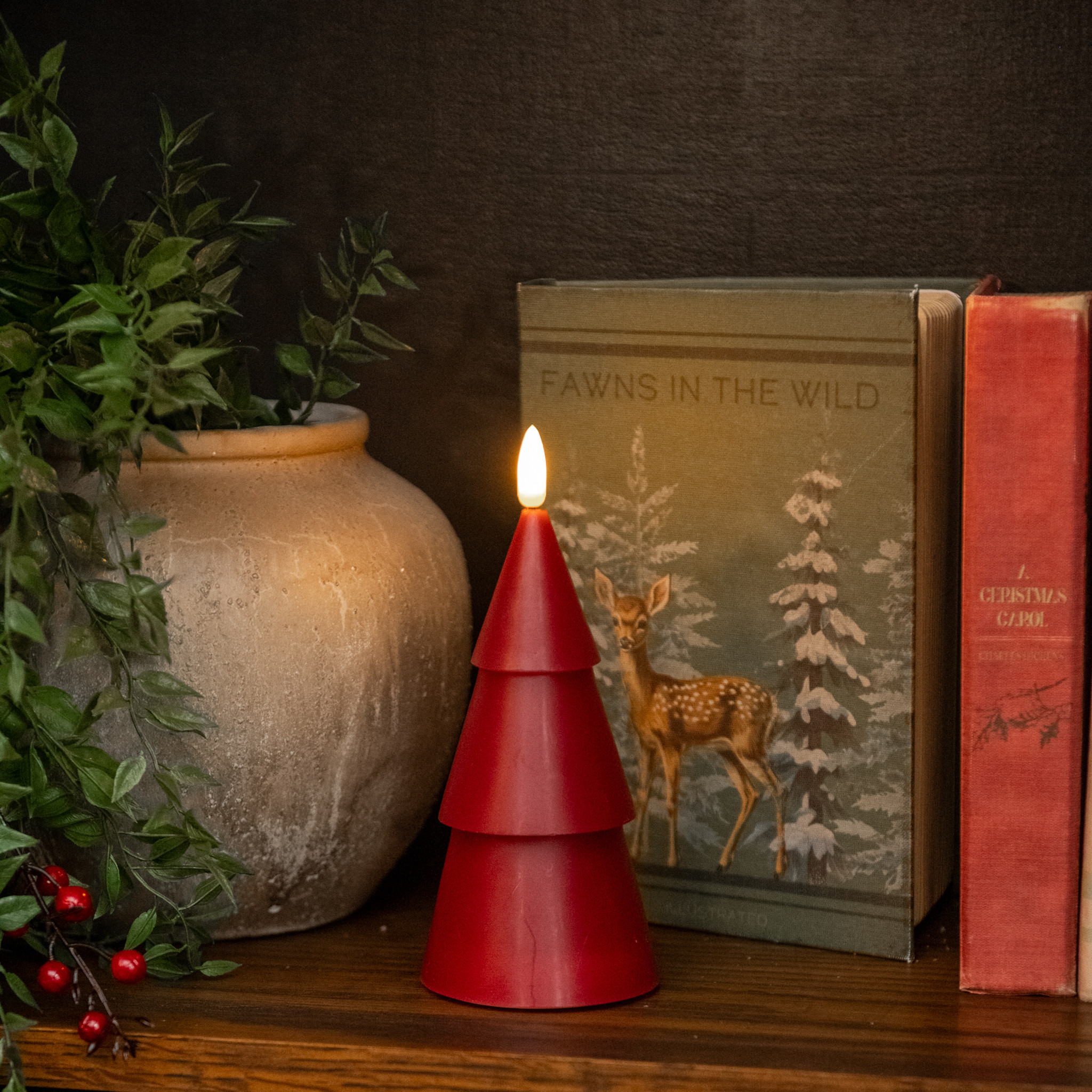 Flameless Red Smooth Tree Candle, 7"