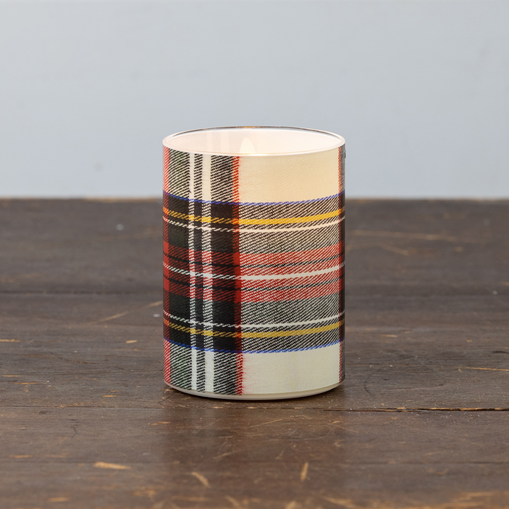 Flameless White Tartan Glass Candle, 4", photo 2 of 5