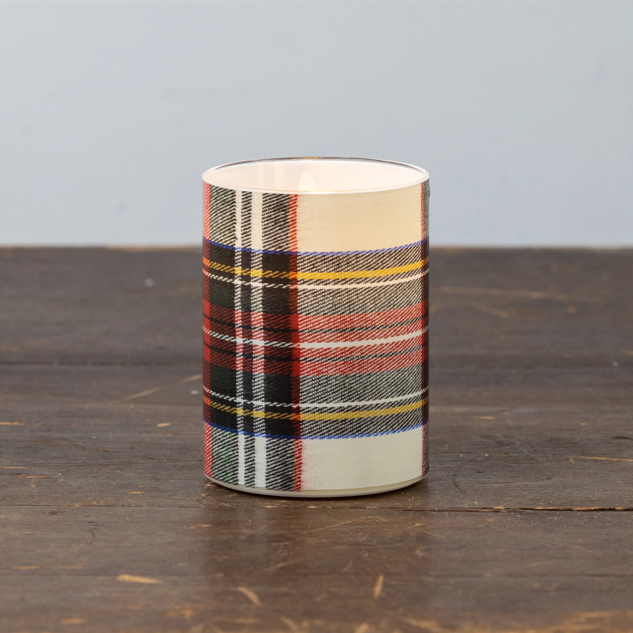 Flameless White Tartan Glass Candle, 4", photo 2 of 5