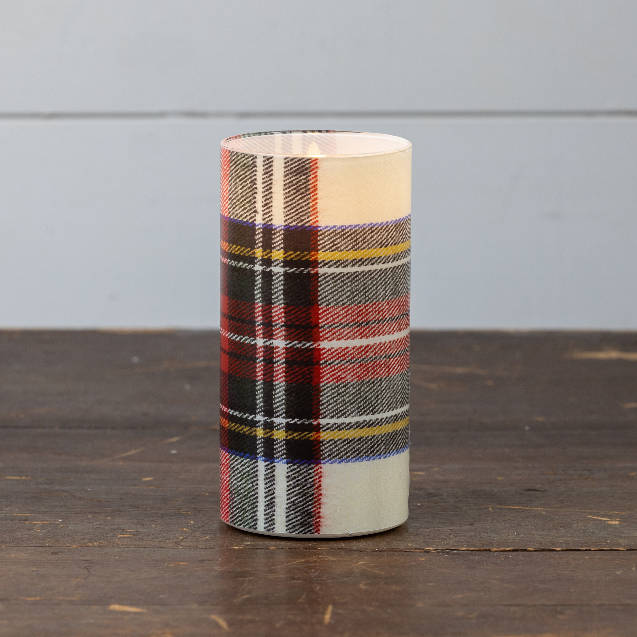 Flameless White Tartan Glass Candle, 6", photo 2 of 4